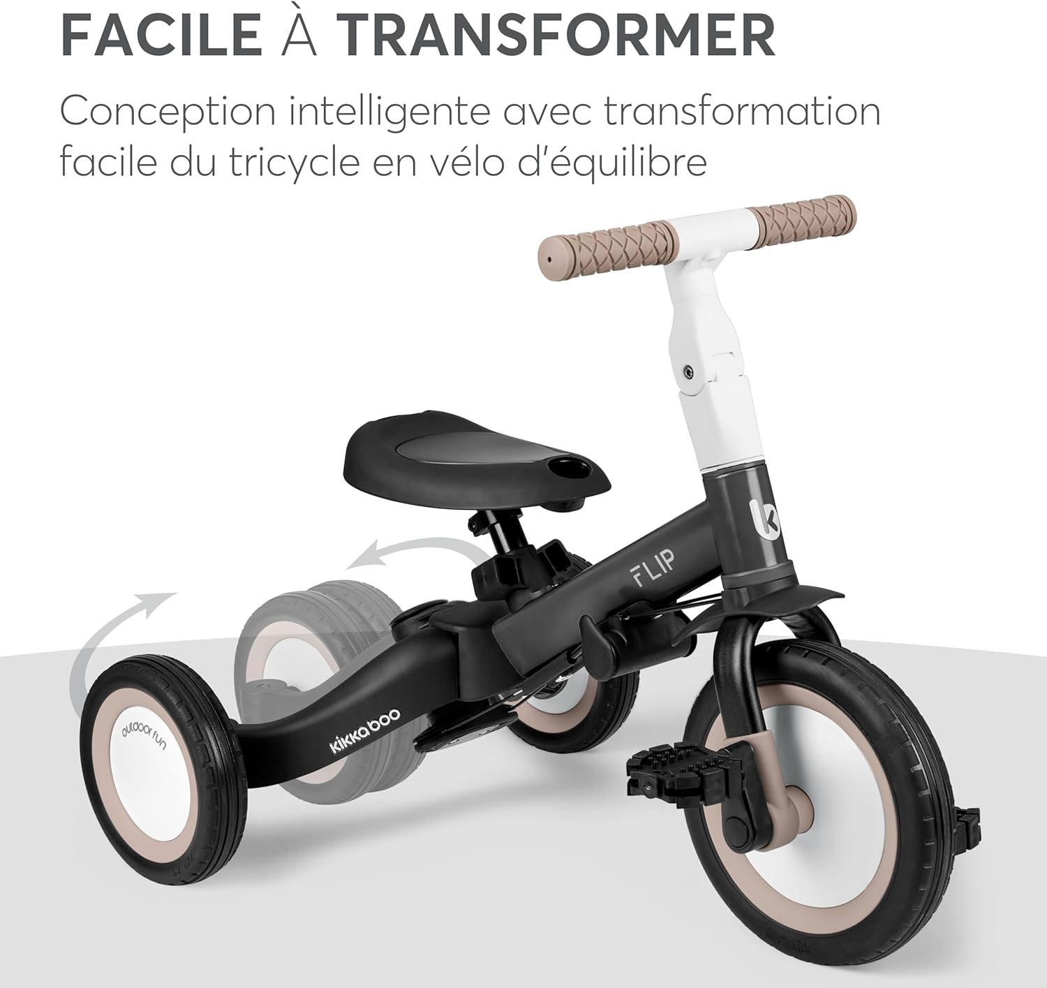 Detalle de KikkaBoo Tricycle Bébé Évolutif 5 en 1 Flip — Vélo enfant 1 à 5 ans, version Noir