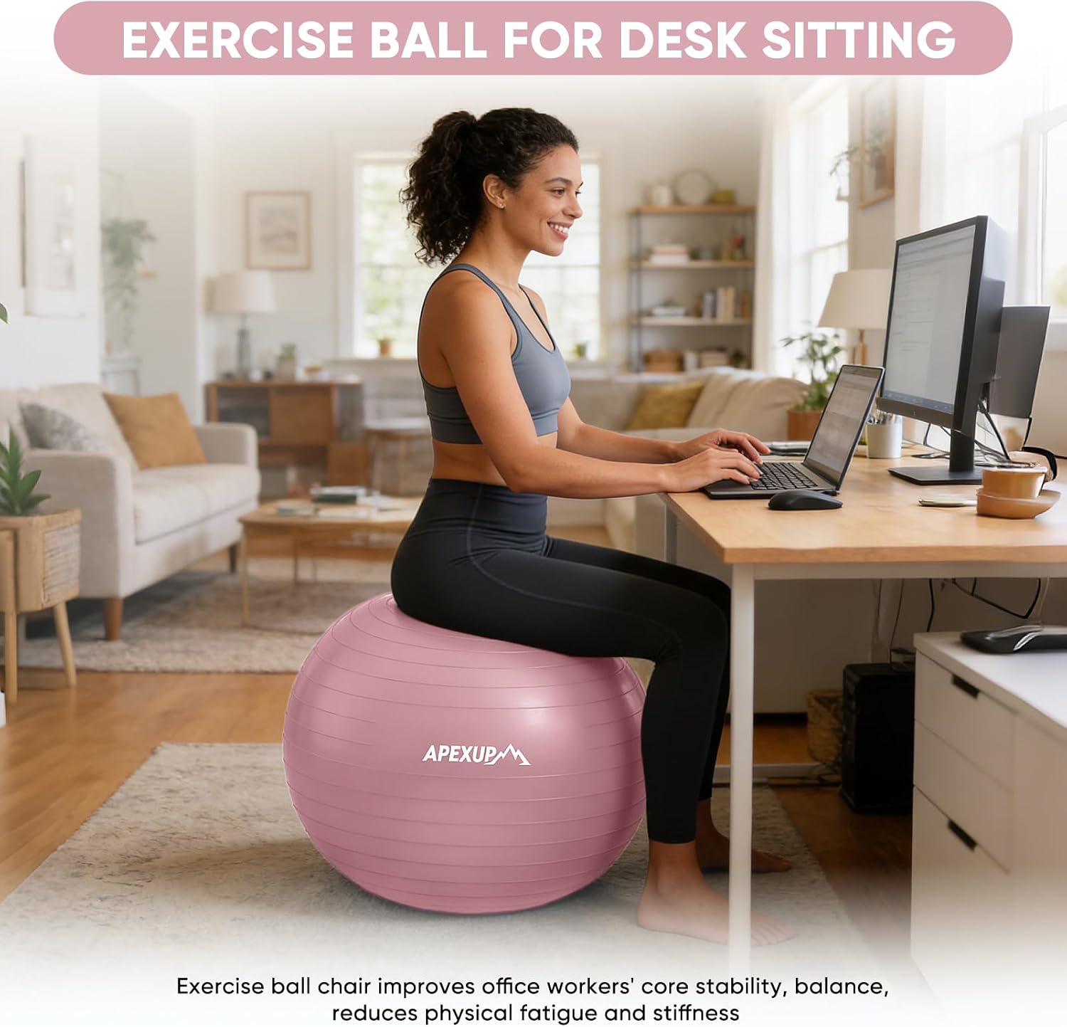 Thumbnail 4 de APEXUP APEXUP-326-CA Yoga Ball, 55 cm Anti-Burst PVC Exercise Ball