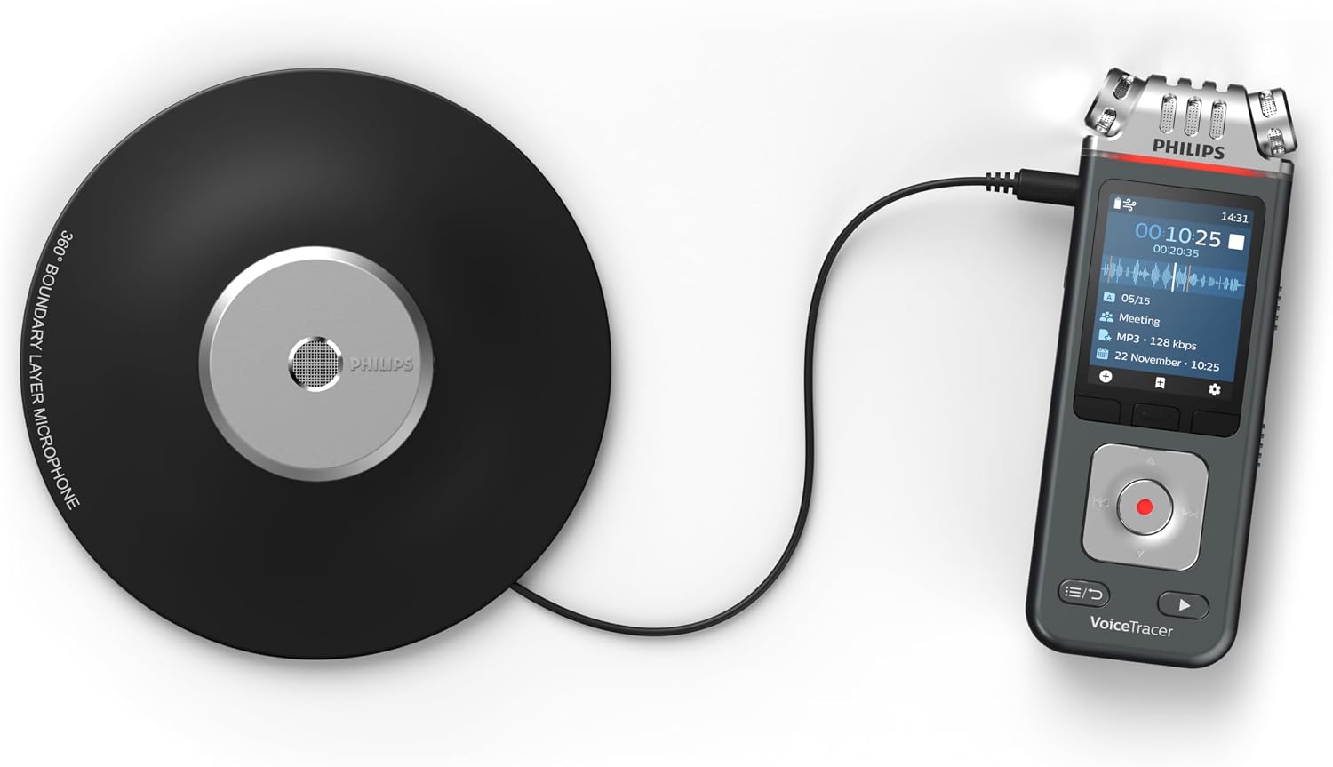 Detalle de Philips VoiceTracer DVT8115: registratore vocale per riunioni con microfono 360° e licenza AI Sembly