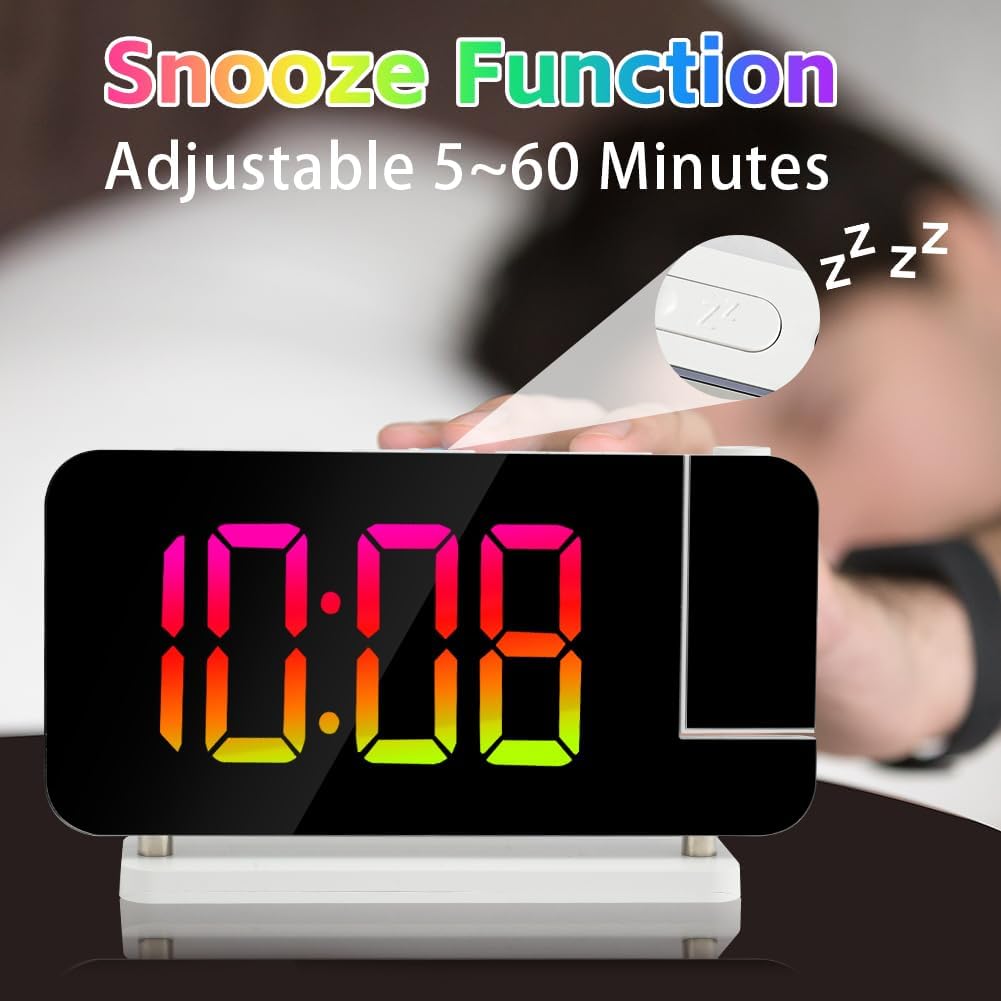 Thumbnail 6 de Adiwo Réveil à Projection 180° – Horloge LED avec Projecteur au plafond et lumière ambiante RVB