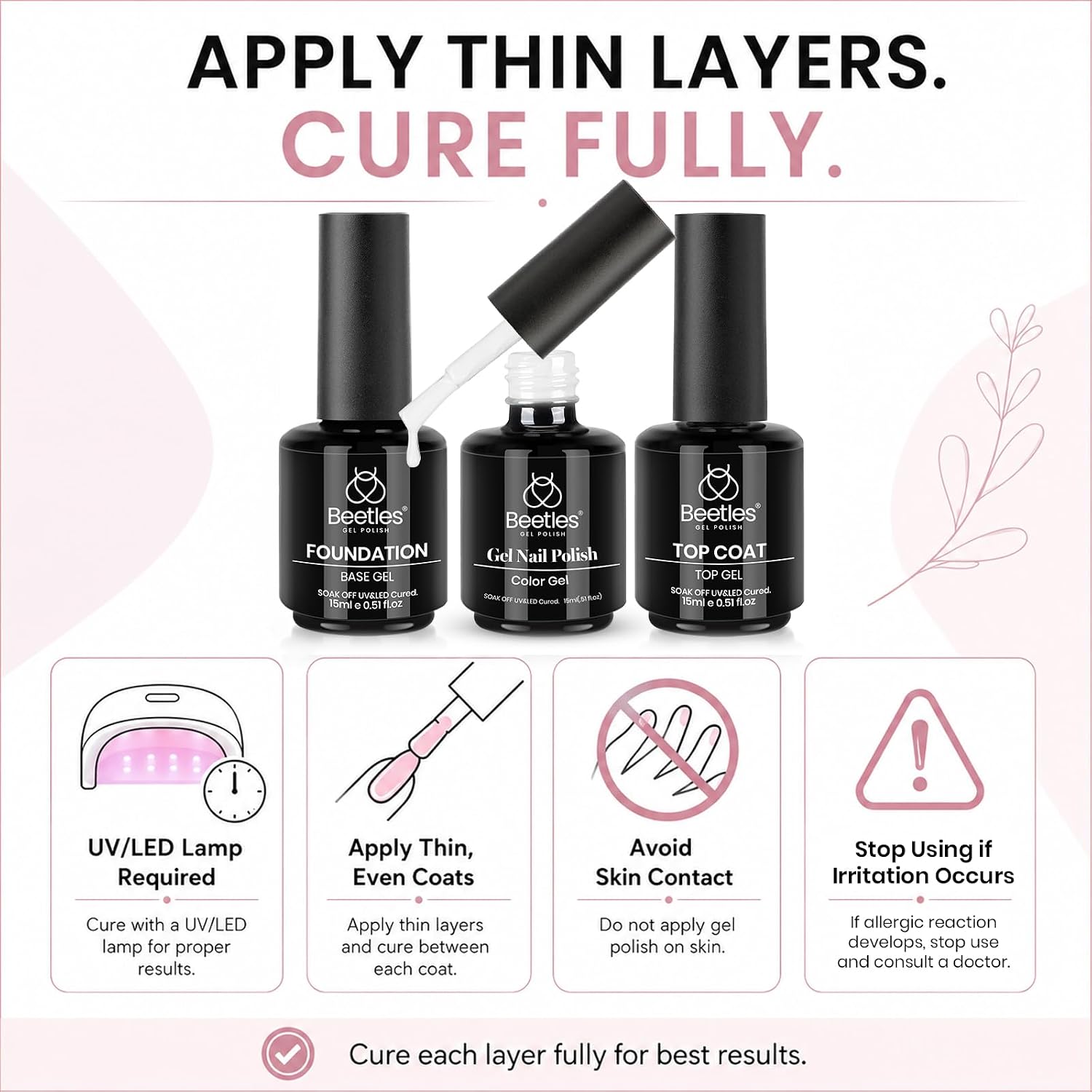 Thumbnail 6 de Beetles 3Pcs 15ml White Gel Nail Polish and No Wipe Gel Top Coat & Base Coat Set