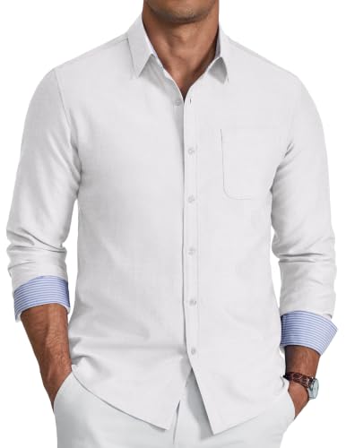Detalle de COOFANDY Camice Uomo Manica Lunga - Camicia Oxford Bianco M
