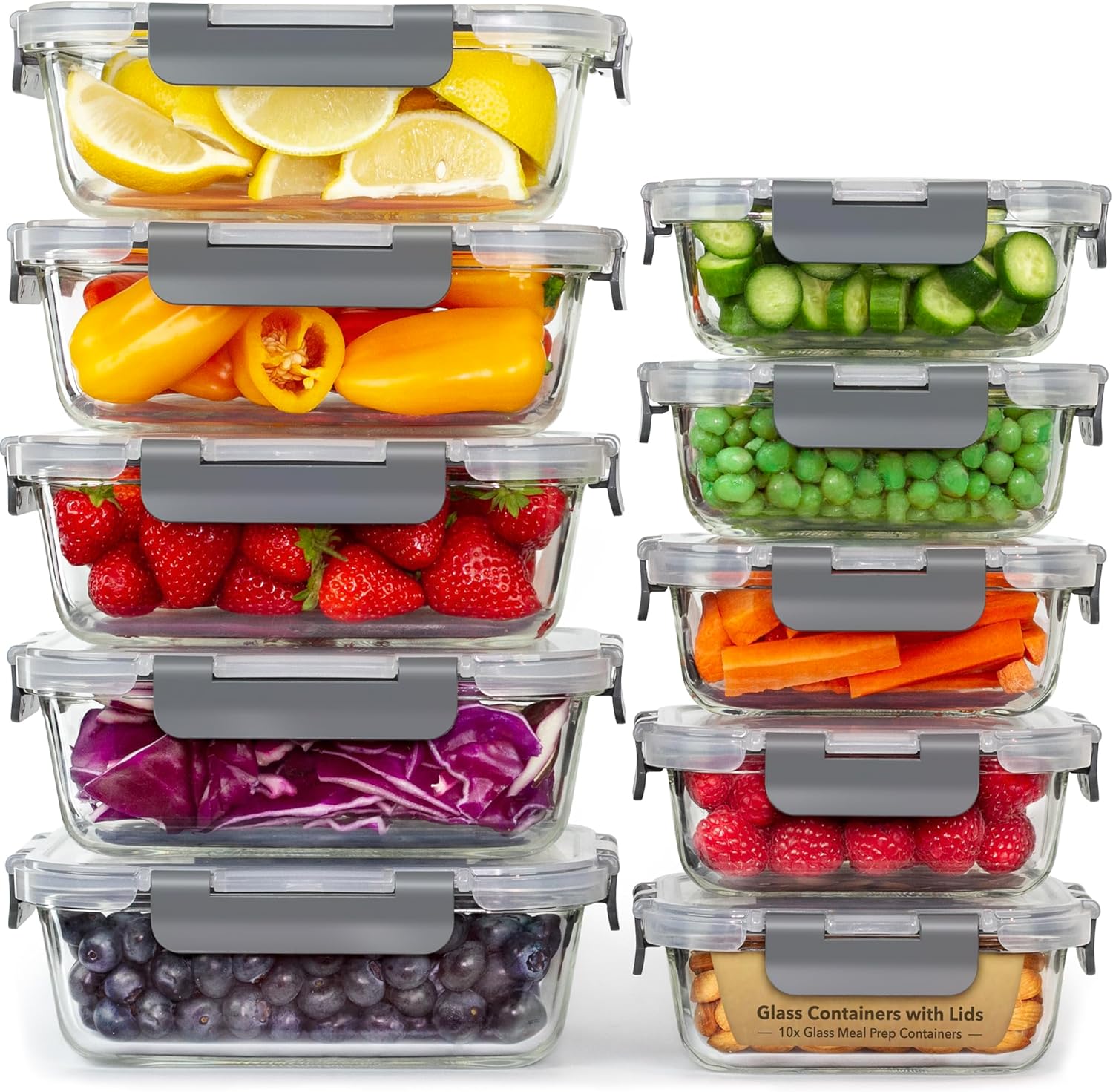 Detalle de Glass Storage Containers 10 Pack with Lids 🍱