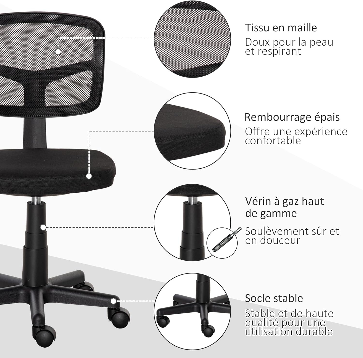 Thumbnail 6 de Vinsetto Chaise bureau sans accoudoirs 40–52 cm