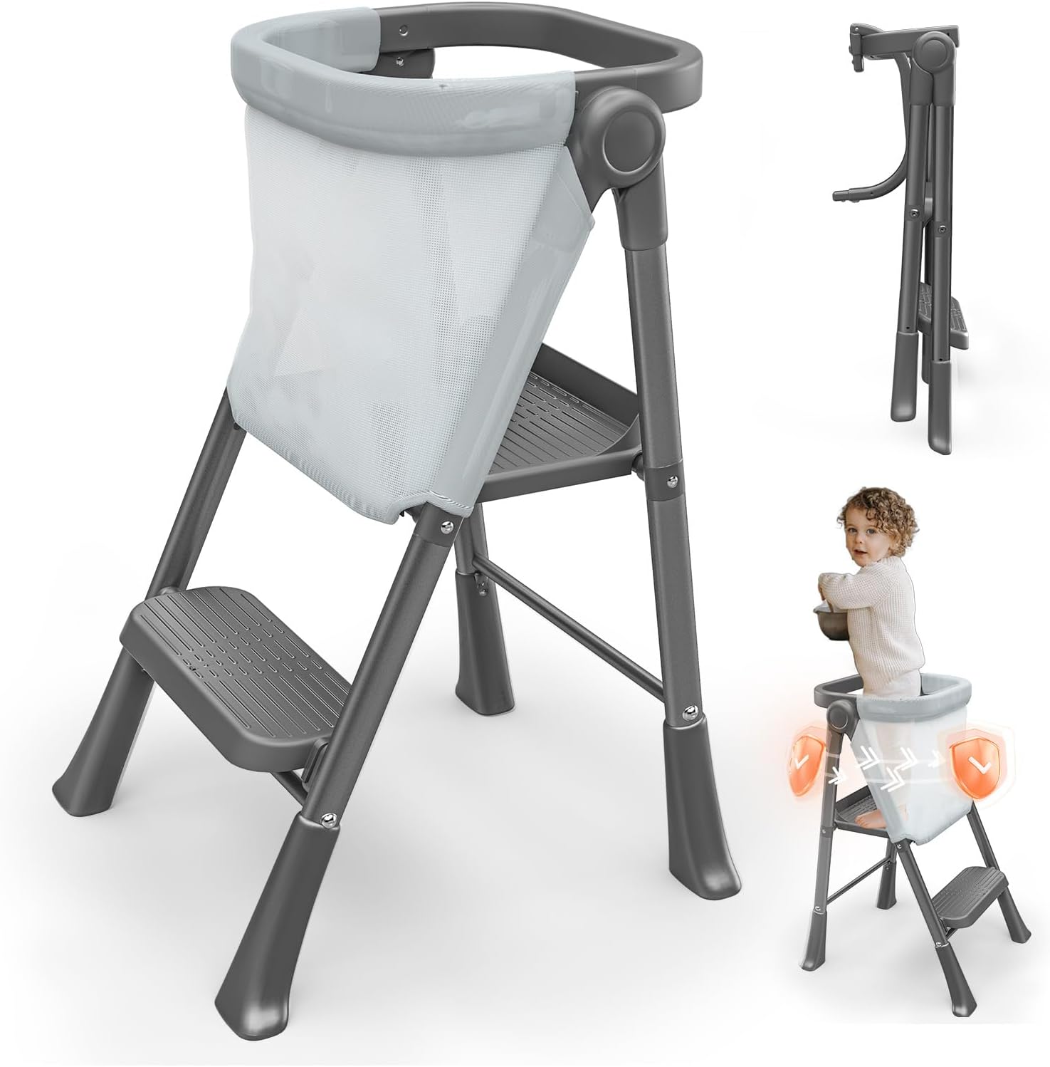 Detalle de RGKQSY XT-vey529 Foldable Toddler Standing Tower, Black Steel