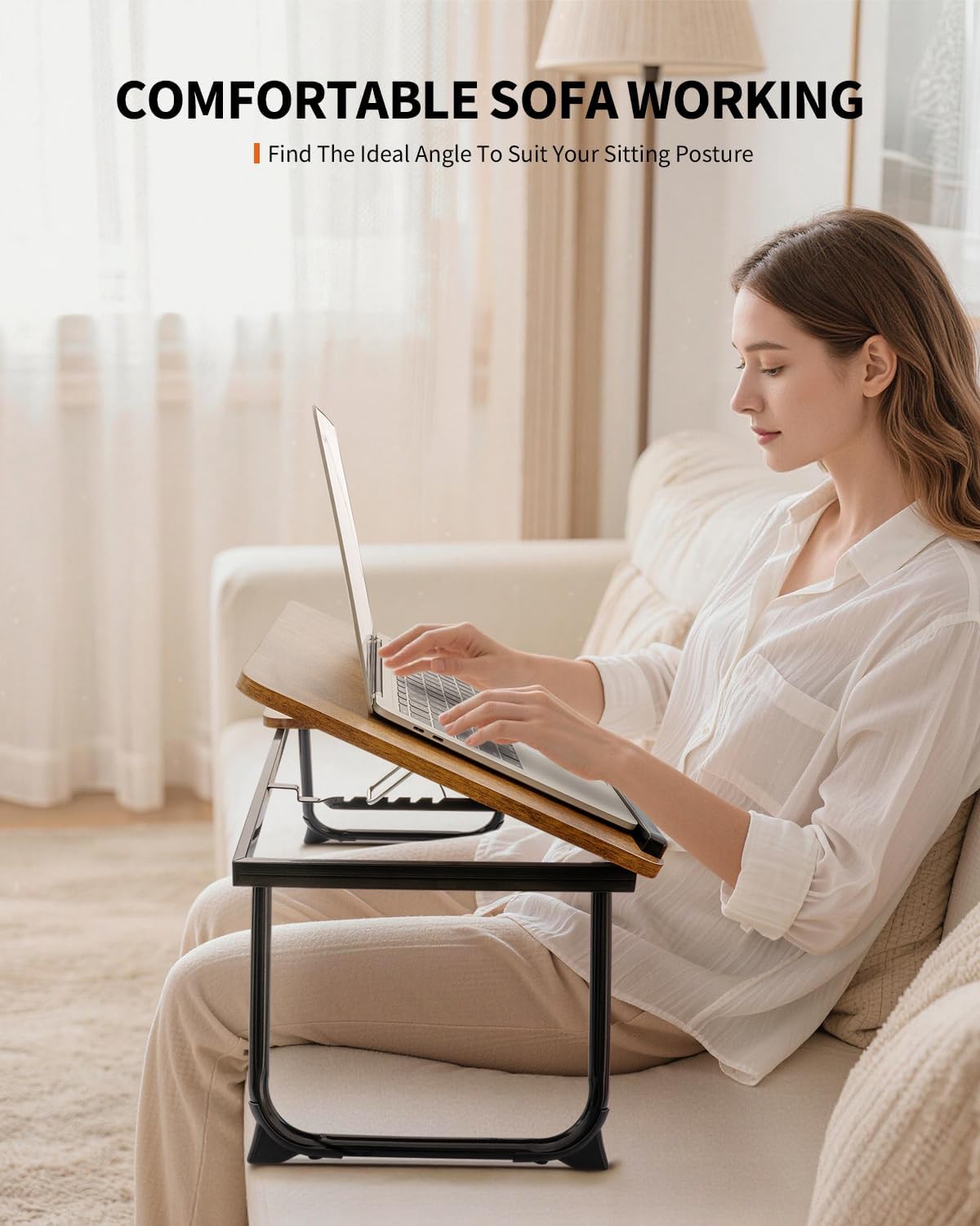 Thumbnail 4 de FISYOD FIS02 Foldable Laptop Desk, Adjustable Split Top, Cup Holder, Brown