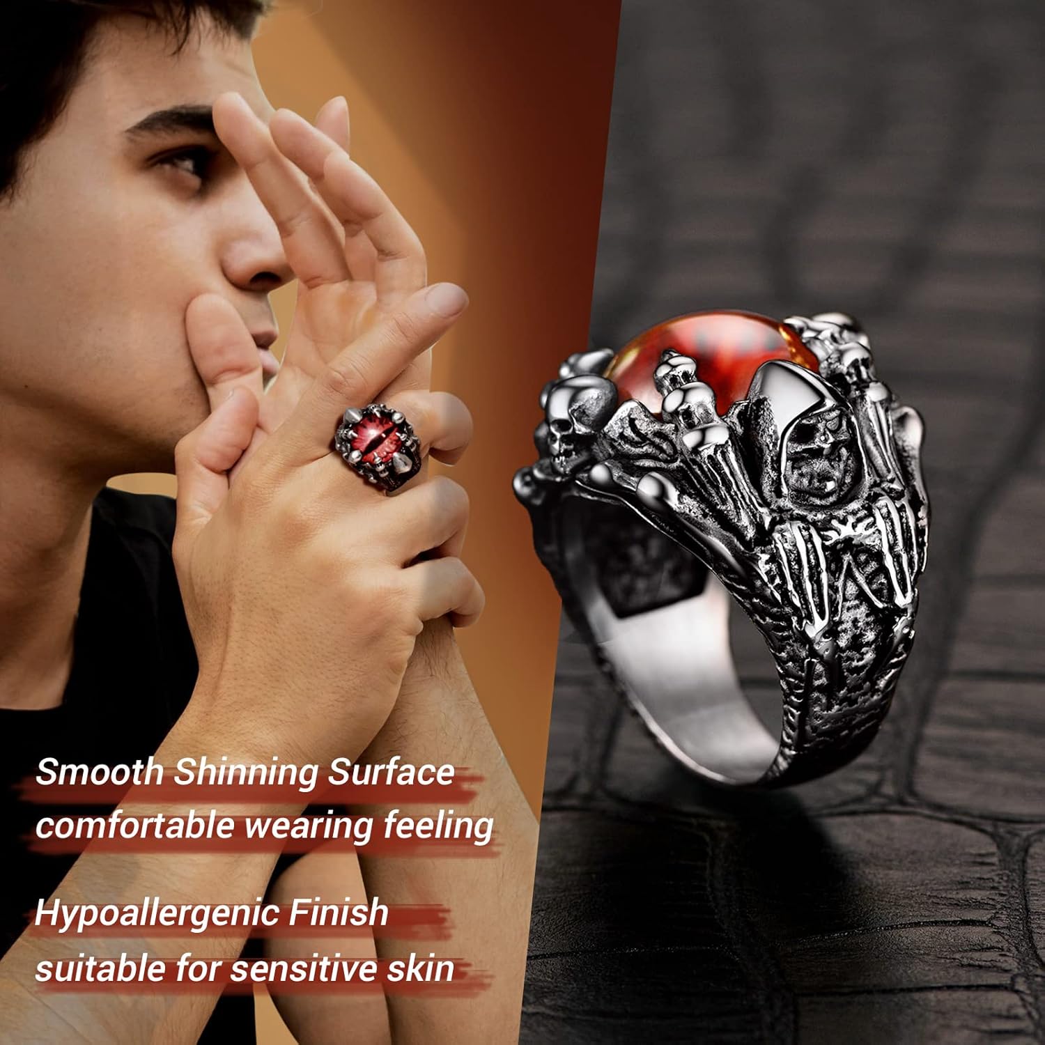 Thumbnail 3 de Anelli PROSTEEL in acciaio 316L “Artiglio della Morte” misura 14–30, stile gotico punk hip hop con confezione regalo