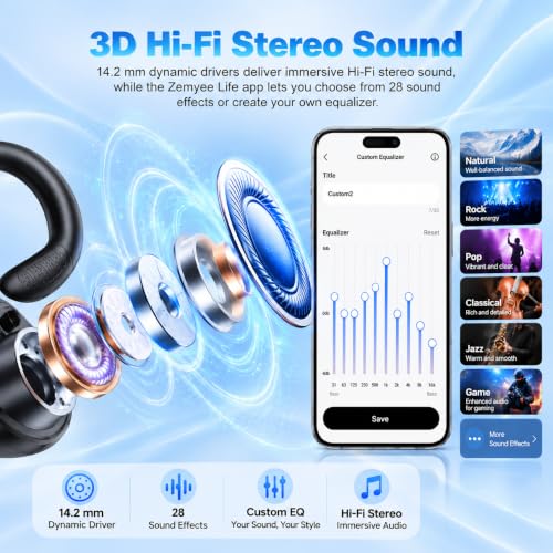 Detalle 2 de Auriculares Inalámbricos Deportivos Hupoaf: 60 h de autonomía, sonido personalizable por App y HiFi Estéreo