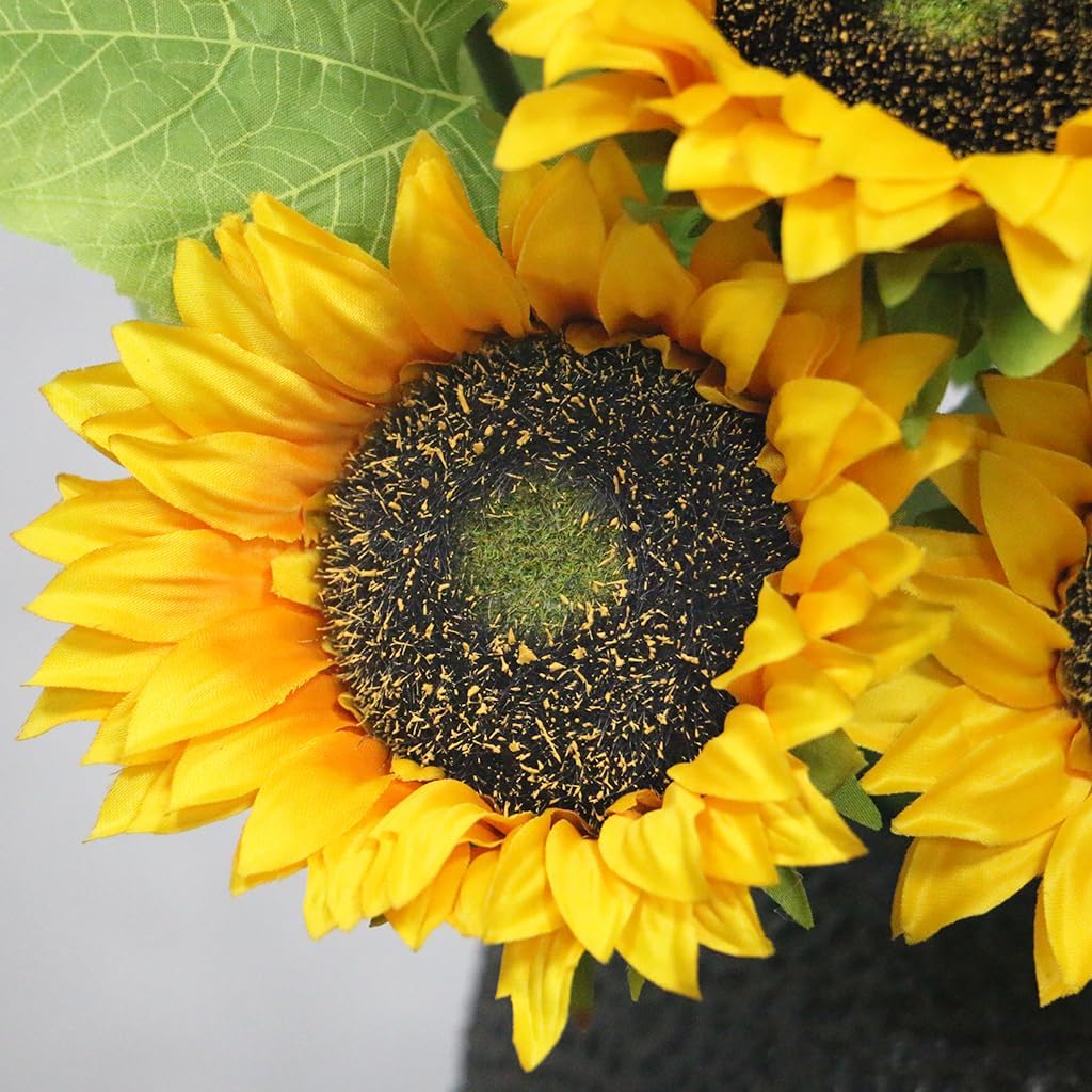 Detalle de Olrla touffe de tournesols artificiels à tige longue (6 pièces) — fleurs jaunes réalistes pour centre de table