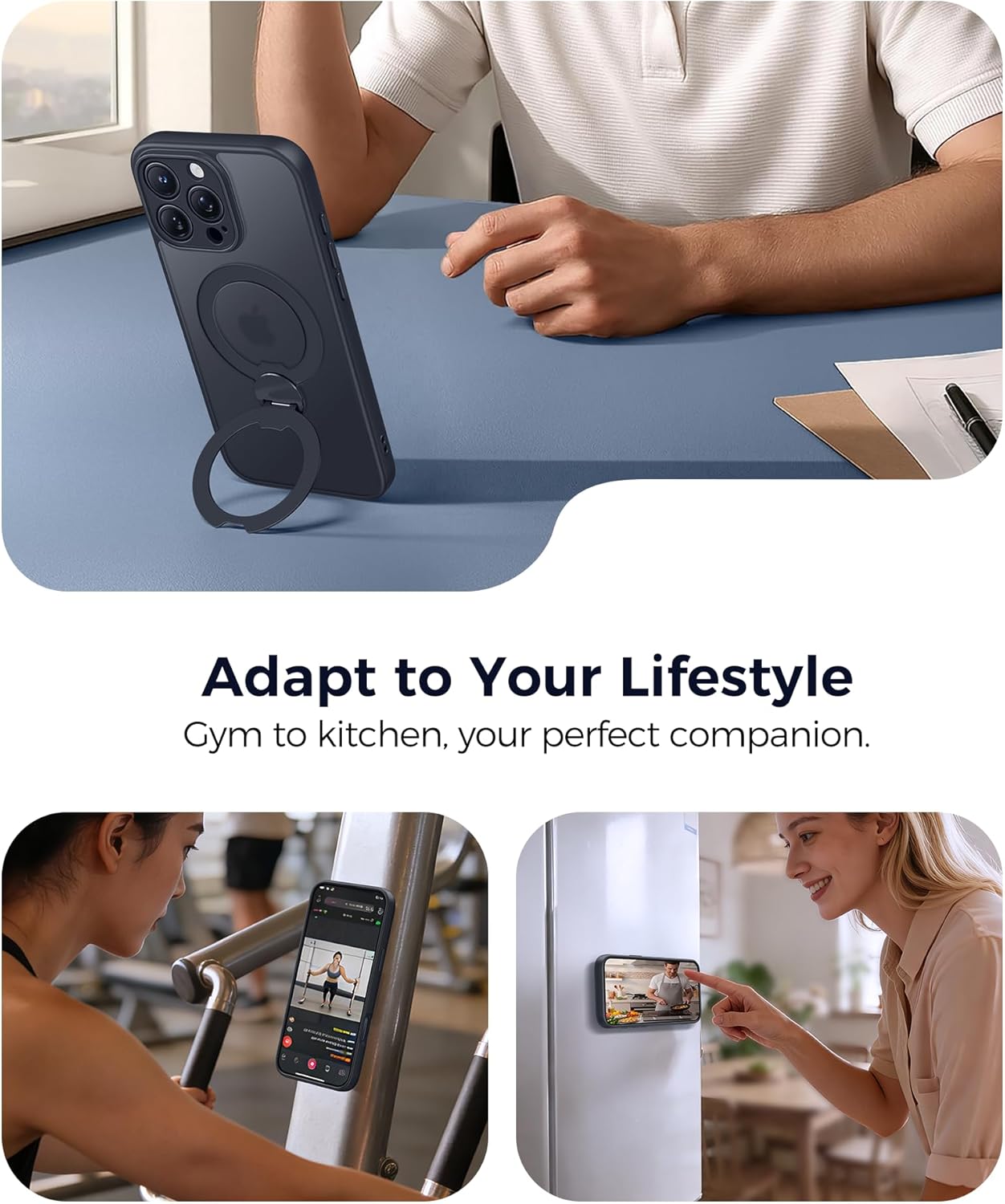 Detalle de FNTCASE for iPhone 16 Pro Max: 360 Spin Magnetic Stand Case with MagSafe, Screen Protector, and Full Camera Protection