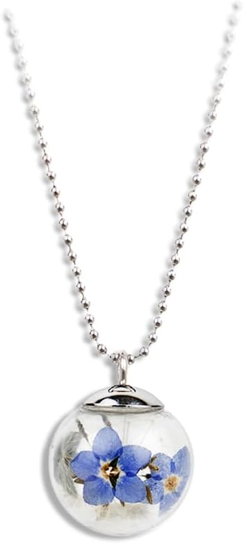 Detalle de Gioielli Botanici Collana Non ti Scordar di Me in Acciaio Inossidabile con Ampolla di Vetro e Fiori Naturali