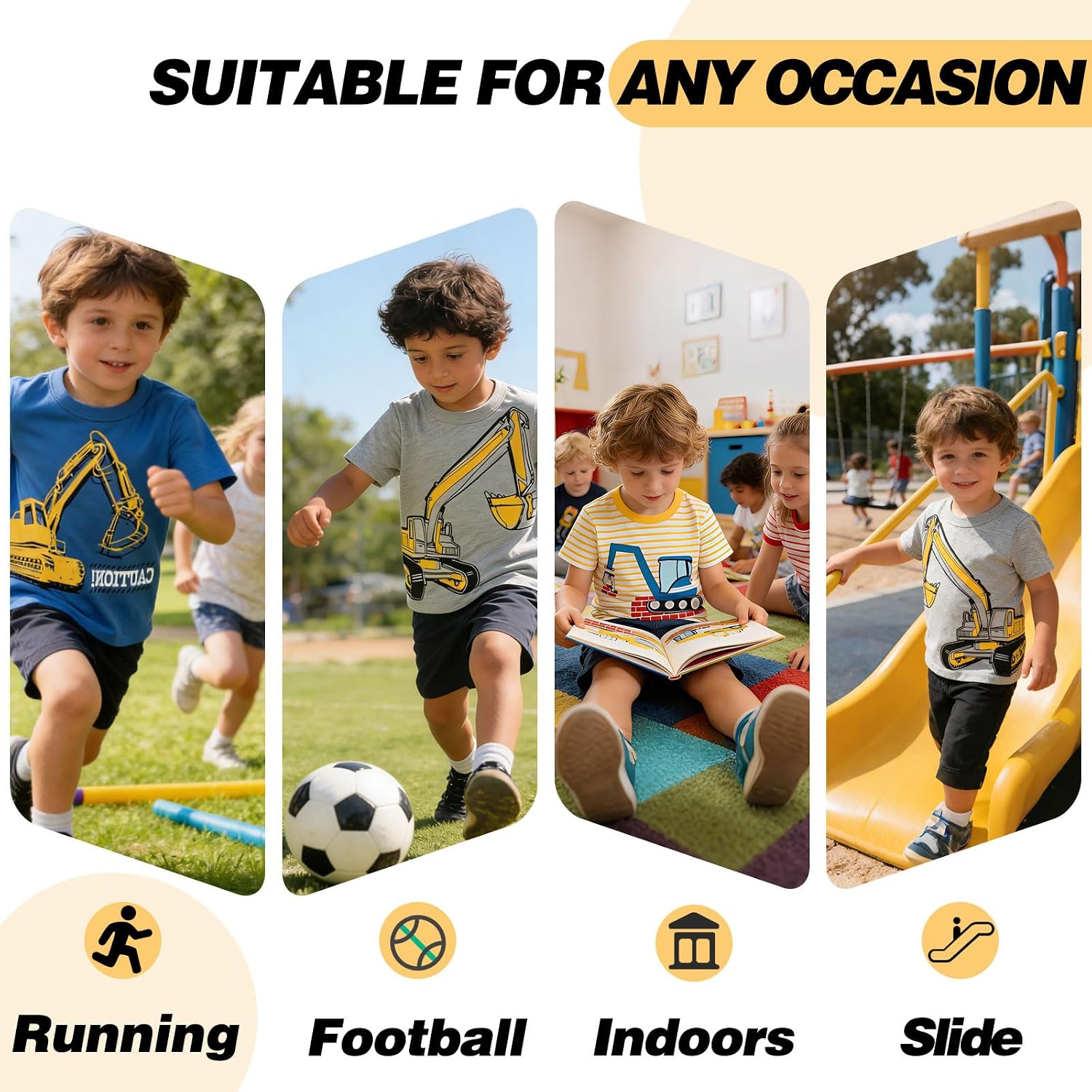 Detalle 2 de Kinder T-Shirt Jungen Kurzarm „Cartoon Bagger“ im 3er-Set (2–7 Jahre) – Baumwolle