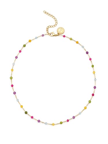 Detalle 2 de SINGULARU Stella Color: Collar Stella Color de Acero Inoxidable con baño en oro 18 Kt y piedras naturales