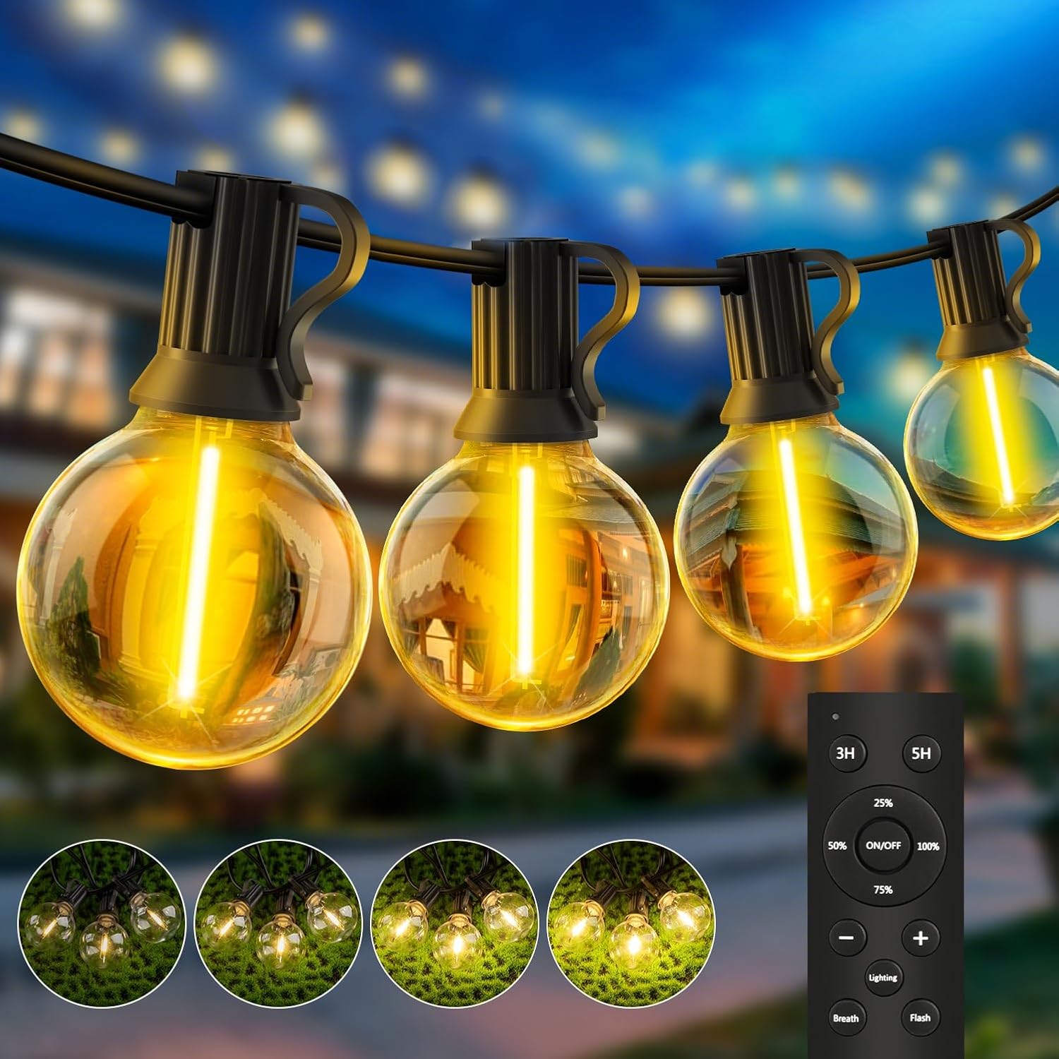 Detalle de LED Lichterkette Außen 15 m mit G40-LEDs, IP44 und Fernbedienung