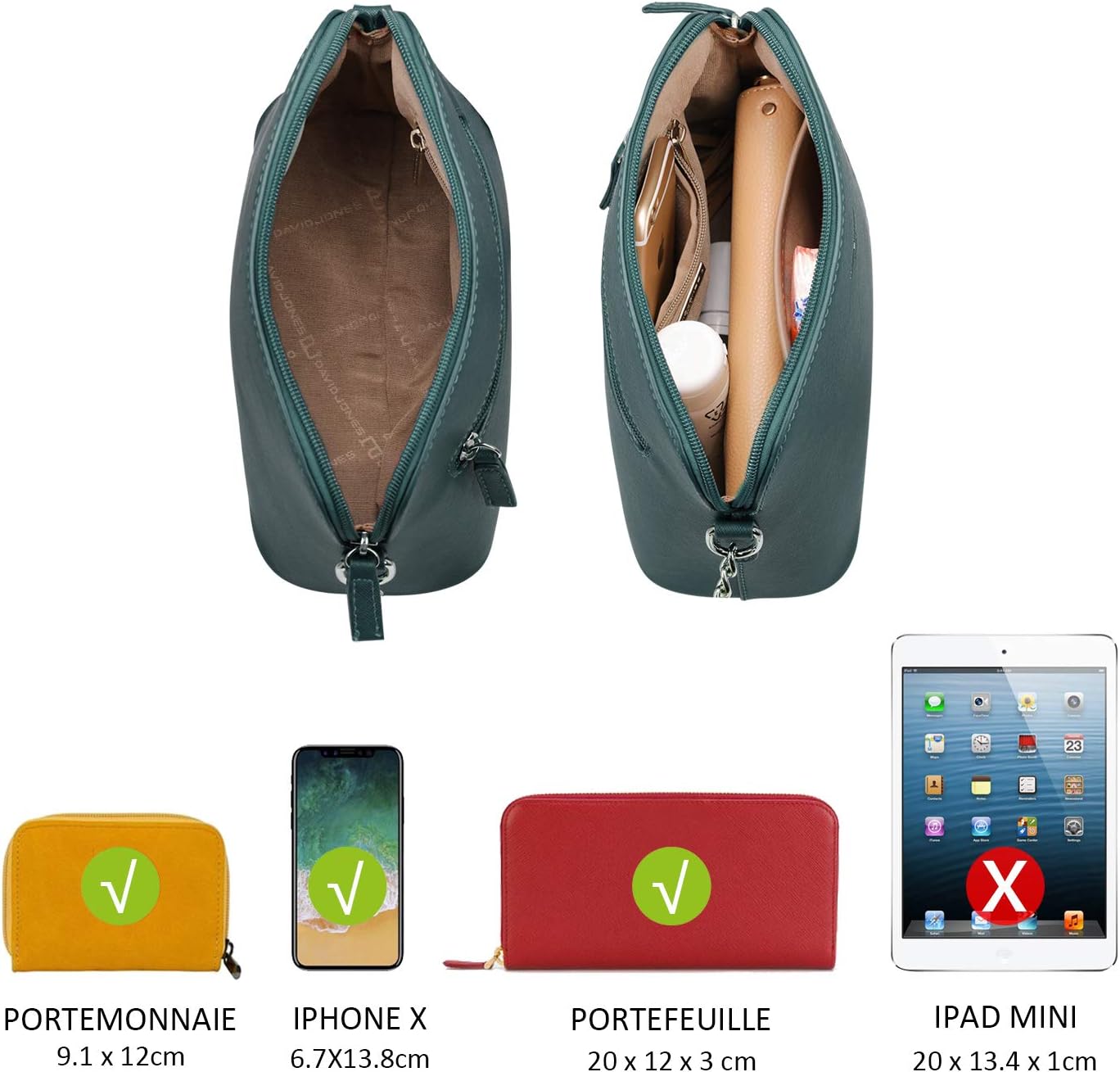 Thumbnail 6 de David Jones petit sac bandoulière femme à chaîne argentée (besace messenger rigide en PU)