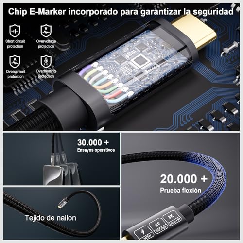 Thumbnail 5 de EUDOBEL Cable USB4 Thunderbolt 4 2m ⚡ 8K/4K, 240W Carga