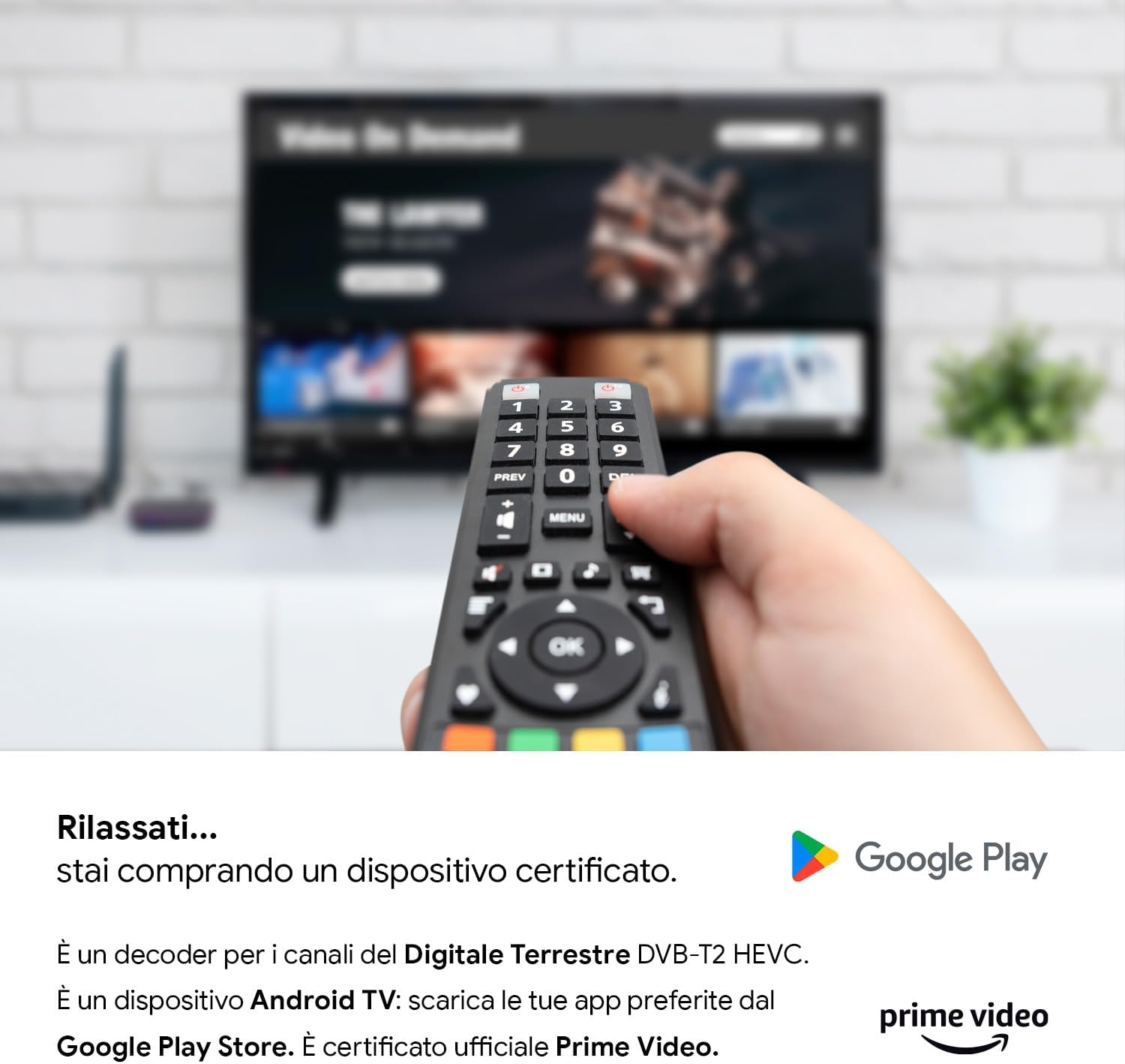 Thumbnail 5 de TELE System ON T2 HD Android TV con decoder DVB-T2 HEVC e HDR10+/HLG, Chromecast integrato (SCART incluso)