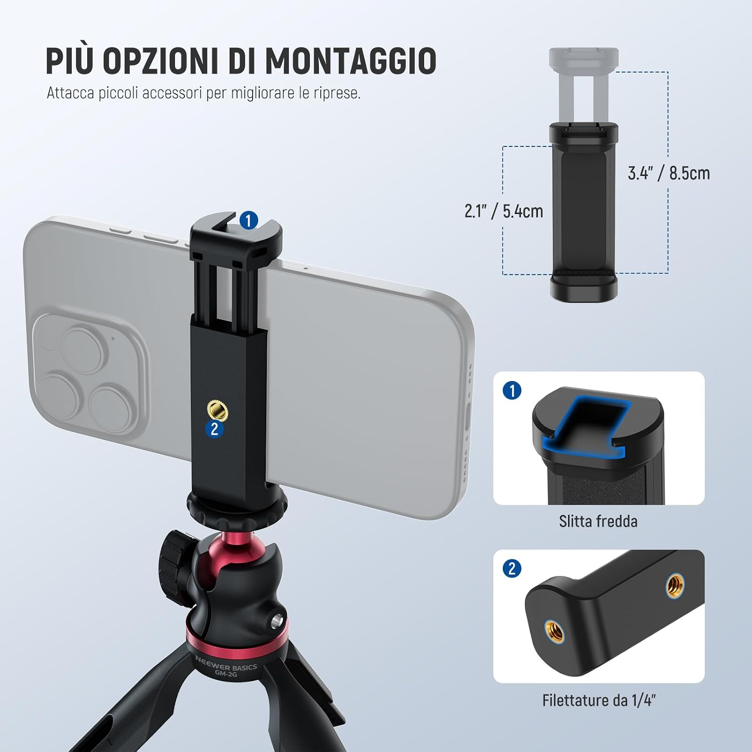 Detalle de NEEWER Entry Level Version Mini treppiede per fotocamera con presa selfie e rotazione 360° (GM-2G)