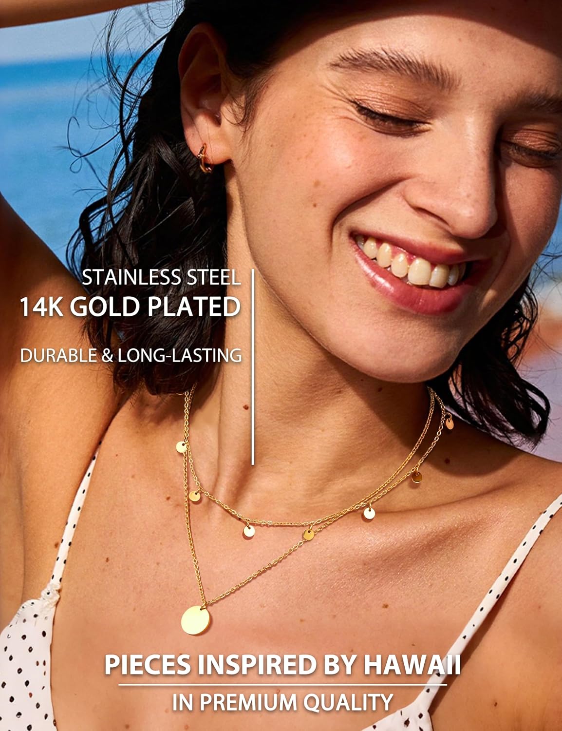 Detalle de Chriscoco 3er Layered Kette Gold Damen – Edelstahl, Wasserfest, 3-Teiliges Layering-Set