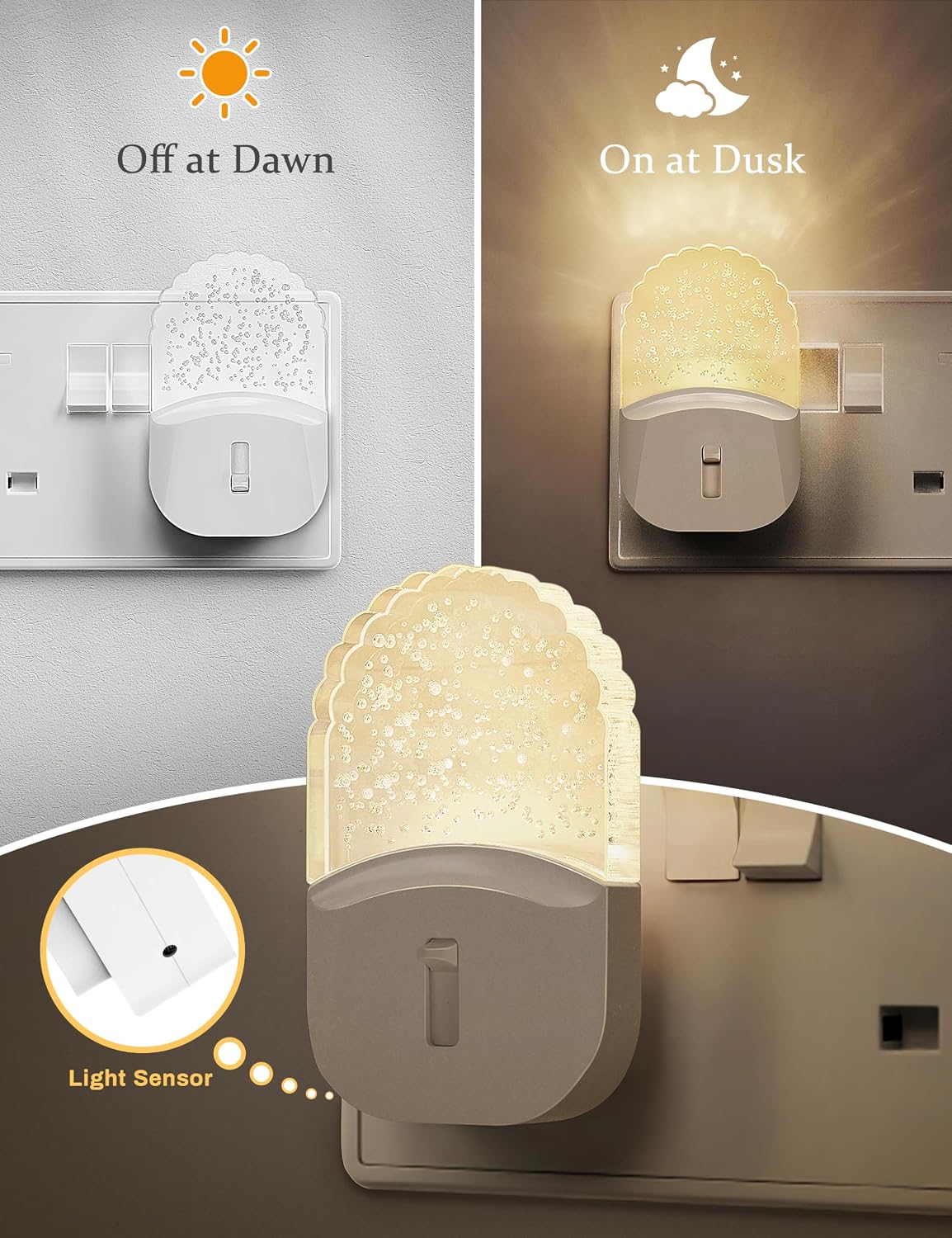 Detalle de Emeritpro Dusk to Dawn Plug-in Night Light 2 Pack (3000K, Brightness Adjustable)