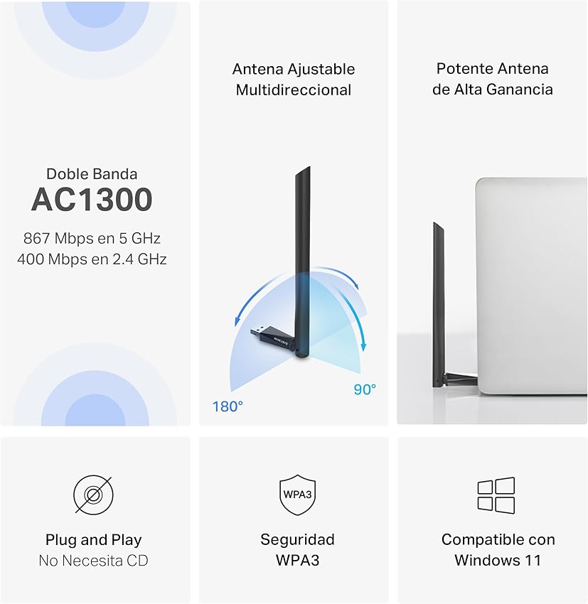 Thumbnail 3 de Mercusys MA30H Adaptador Wi‑Fi AC1300 5 GHz 📶