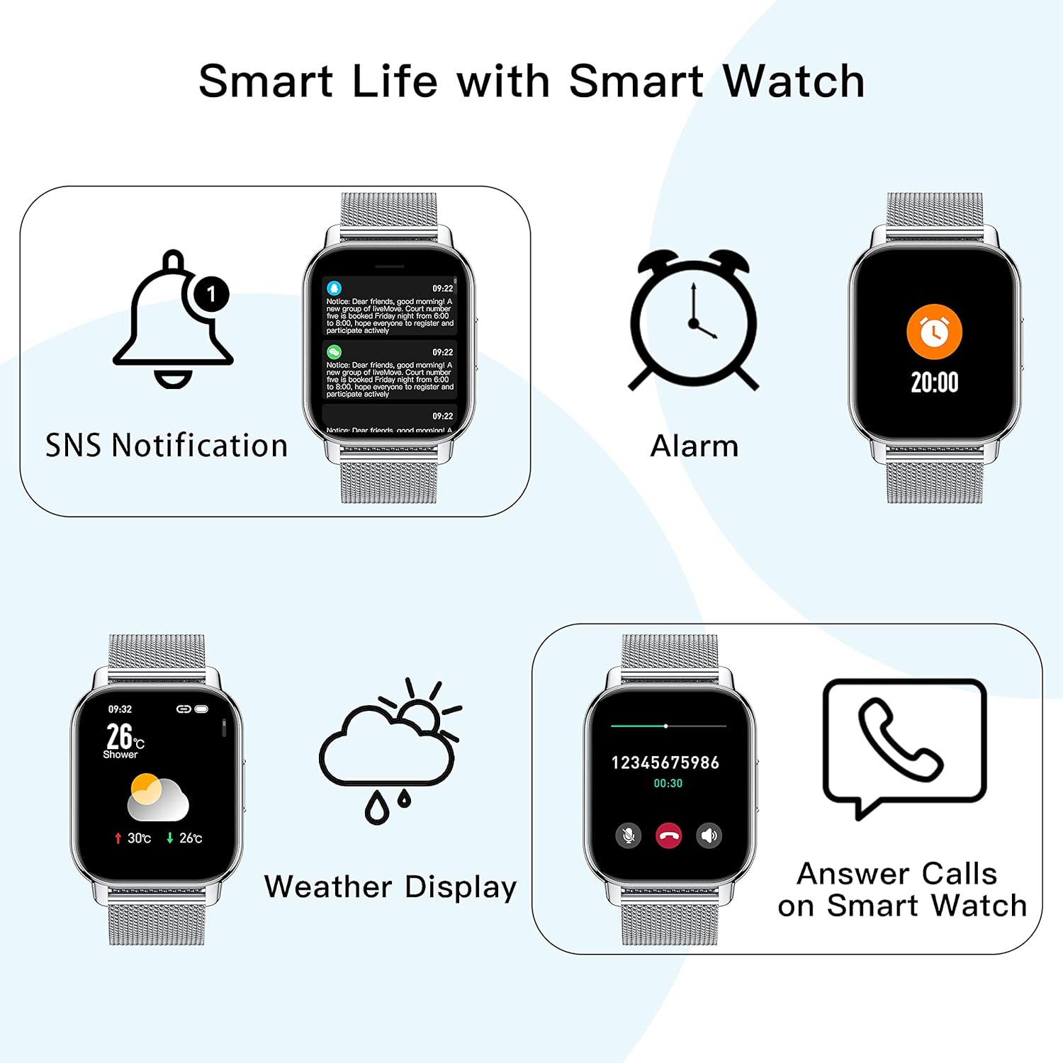 Detalle 2 de Popglory Smart Watch for Women & Men: Call Support, 1.85" Split Screen & 100+ Sports