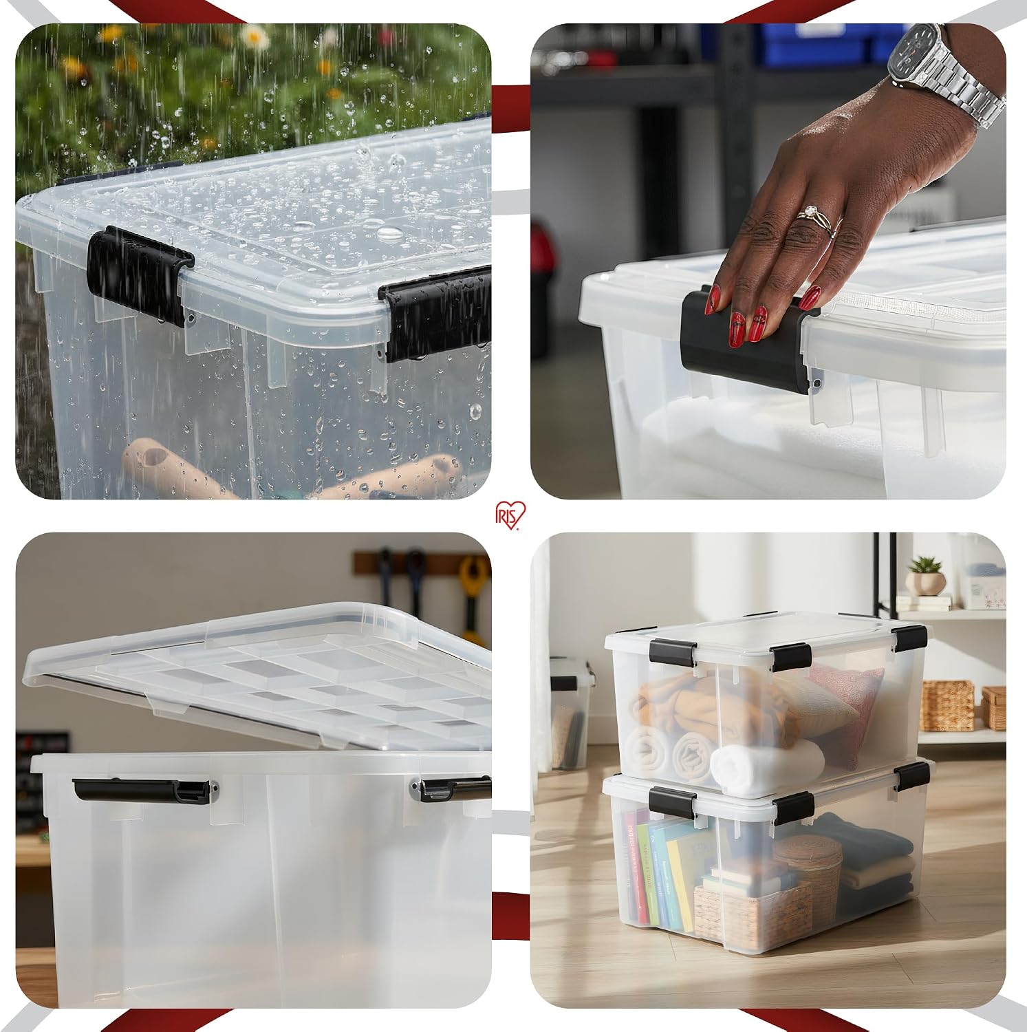 Detalle de Iris Ohyama Scatole Portaoggetti Ermetiche 50 L - set da 2, trasparenti, richiudibili e impilabili