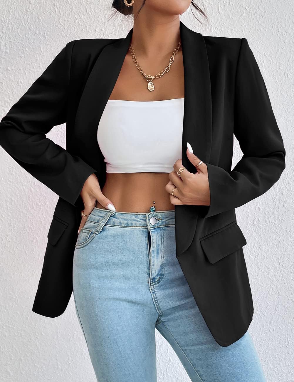 Thumbnail 2 de ALSOGO Damen Blazer Langer Casual Open Front – Büro-Style mit Taschen