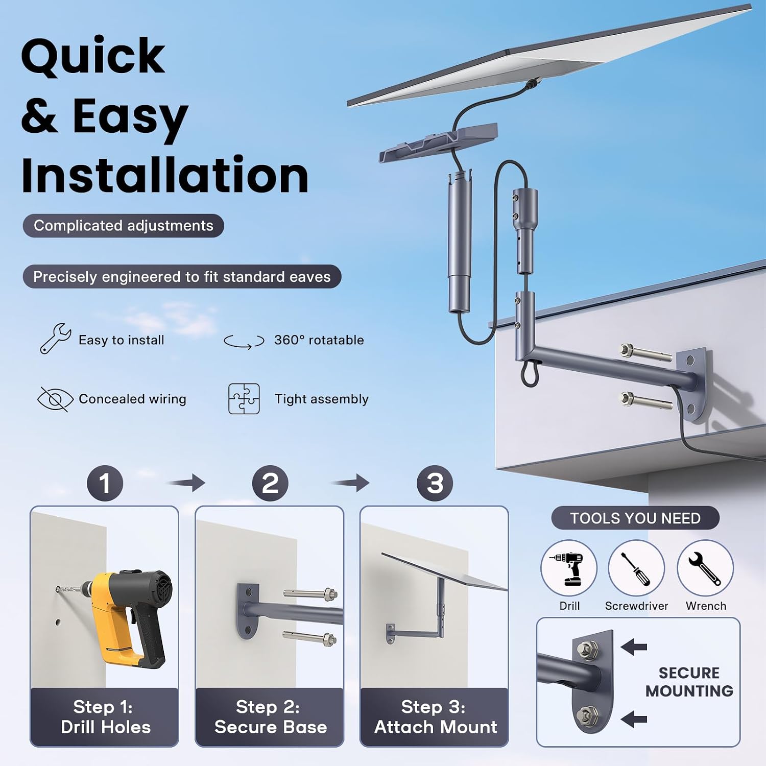 Thumbnail 2 de WXPSKY Starlink Mount: 360° Adjustable Wall Mount for Gen 3/2/Mini with Pipe Adapter