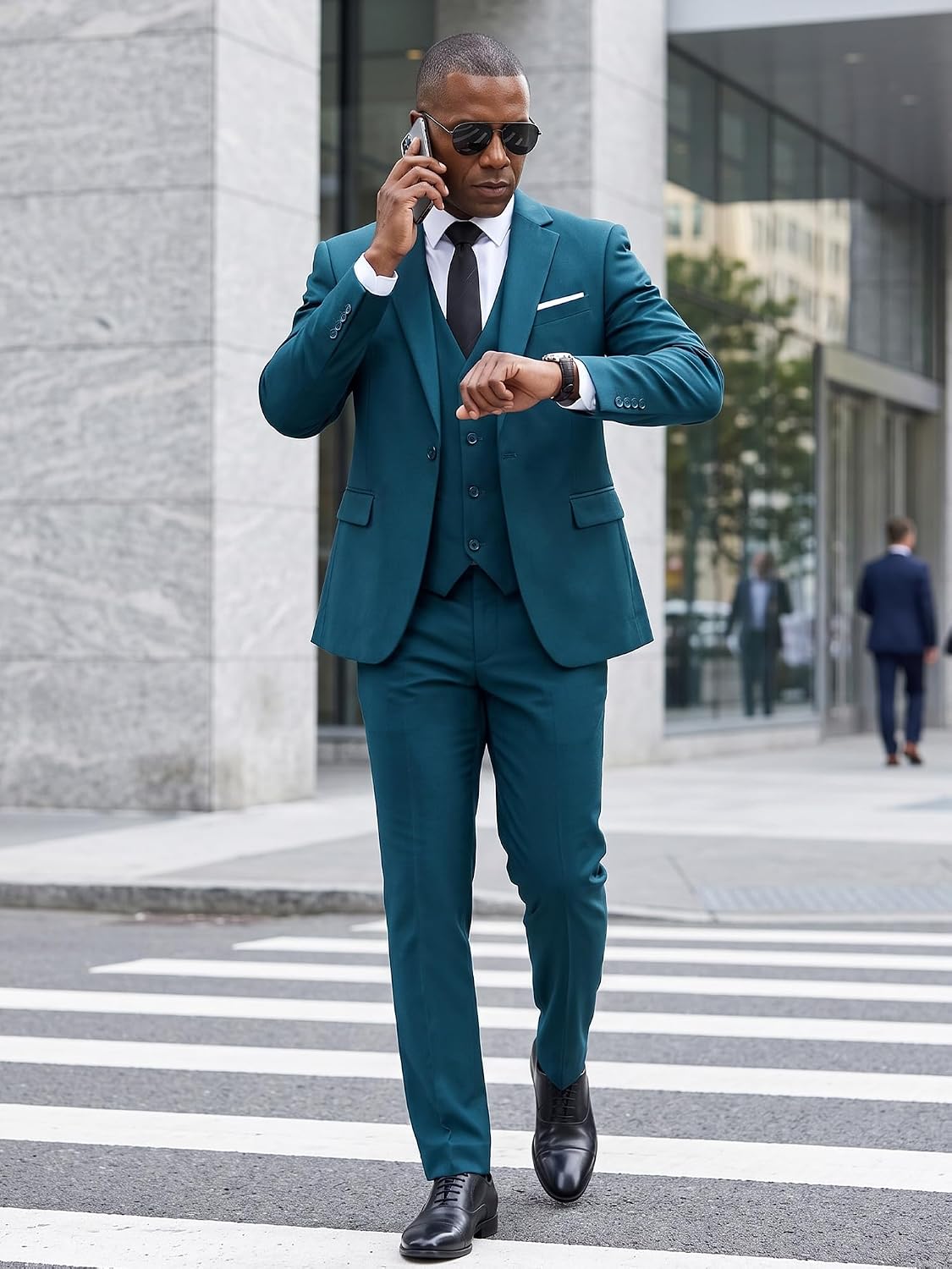 Detalle de MAGE MALE Men's 3-Piece Slim-Fit Suit with One-Button Blazer