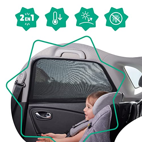Detalle de Badabulle Lot de 2 Chaussettes Pare-Soleil Voiture pour Vitres Arrières – Bloque 99% de la lumière