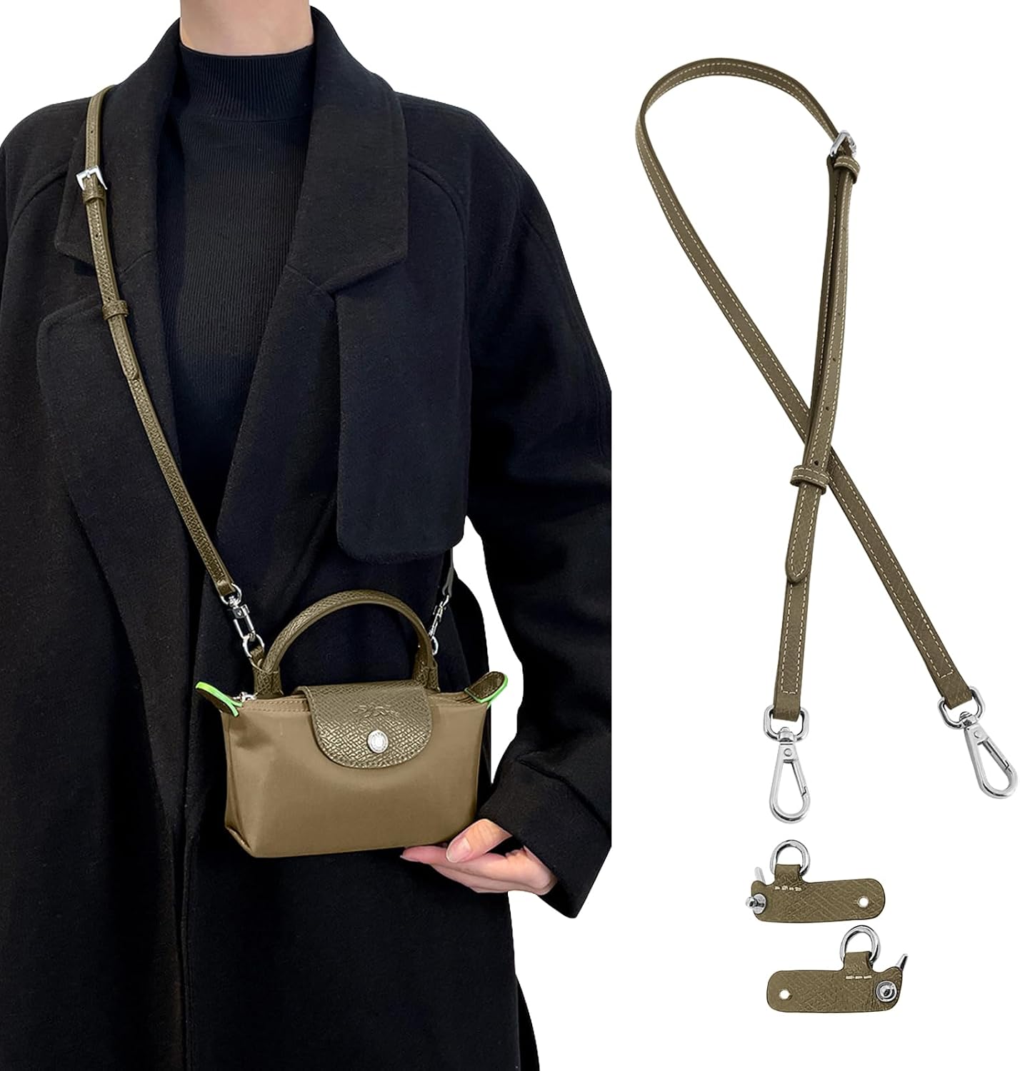 Detalle 2 de jiesinlov Rindsleder Taschenriemen Umrüstsatz als Ersatzgurt für Le Pliage XS / Mini Pouch