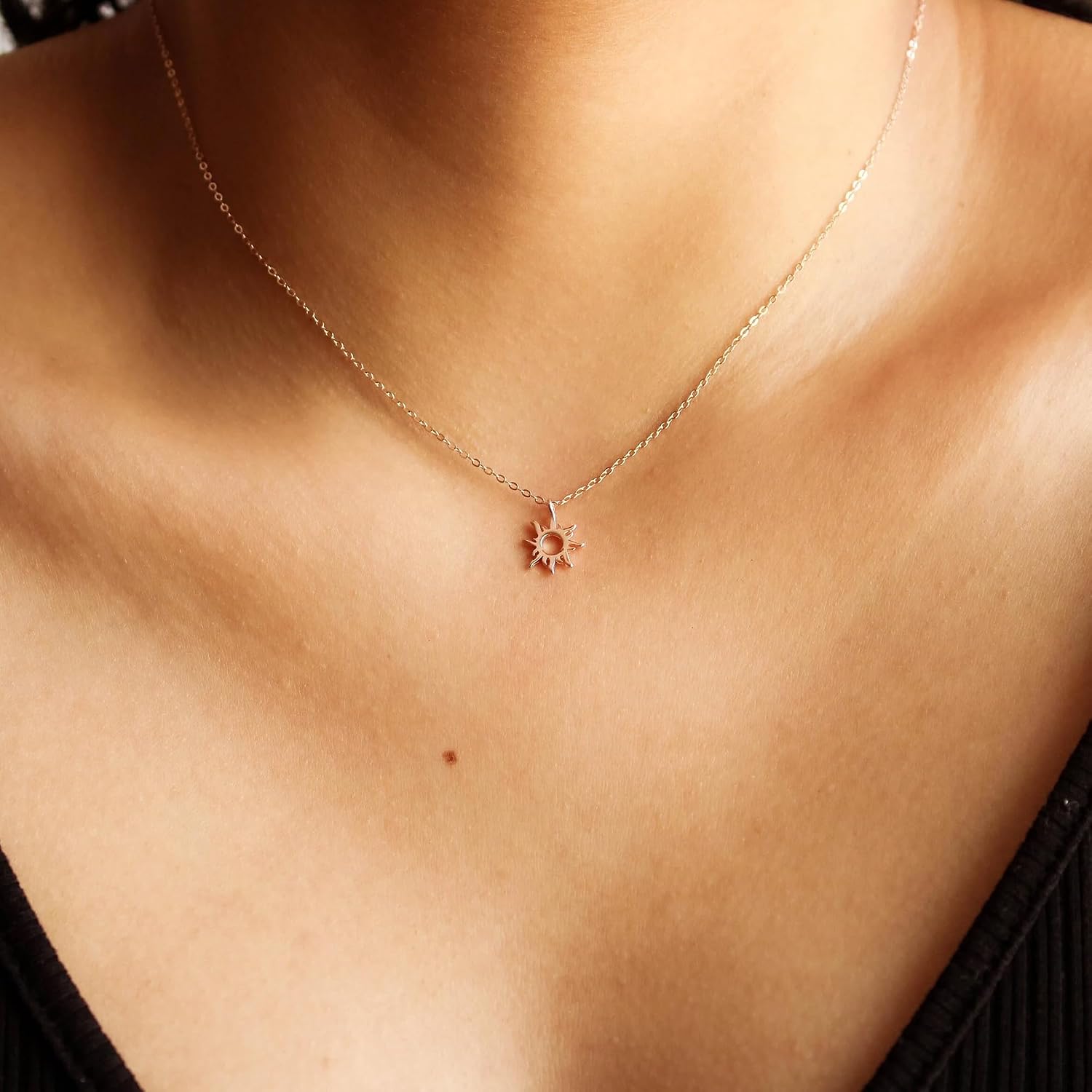 Detalle de TINGN Collana a forma di cuore in oro bianco 14K per donna e ragazza