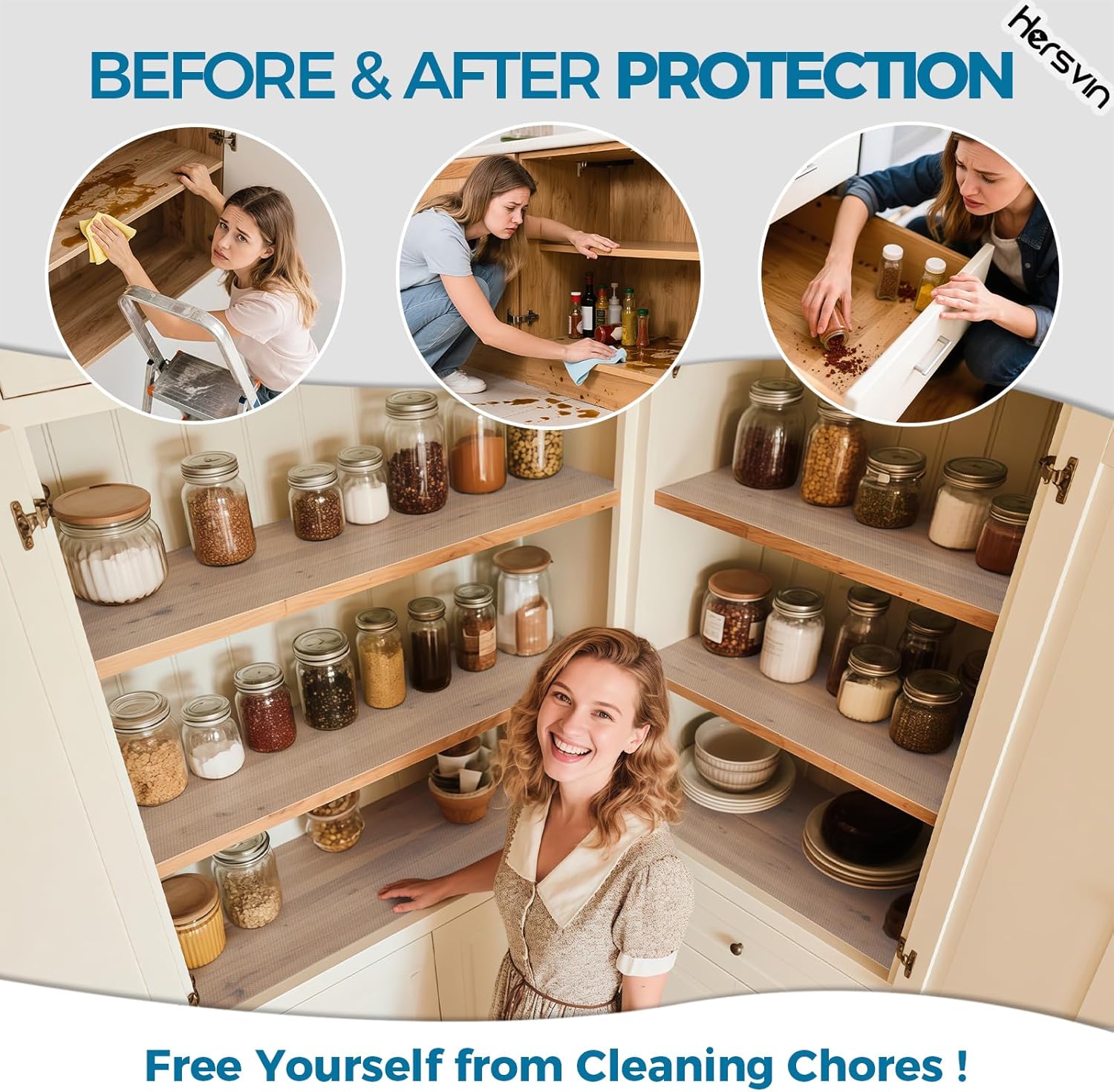 Thumbnail 2 de Hersvin Shelf Liners 22in x 20ft: Non-Adhesive EVA Cabinet & Drawer Protector in Clear Dot