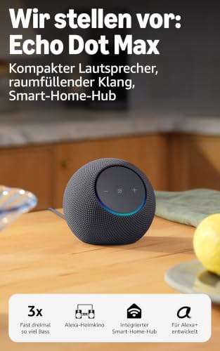 Thumbnail 7 de Amazon Echo Dot Max (neueste Generation) – Lautsprecher mit raumfüllendem Klang und integriertem Smart-Home-Hub (Graphit)