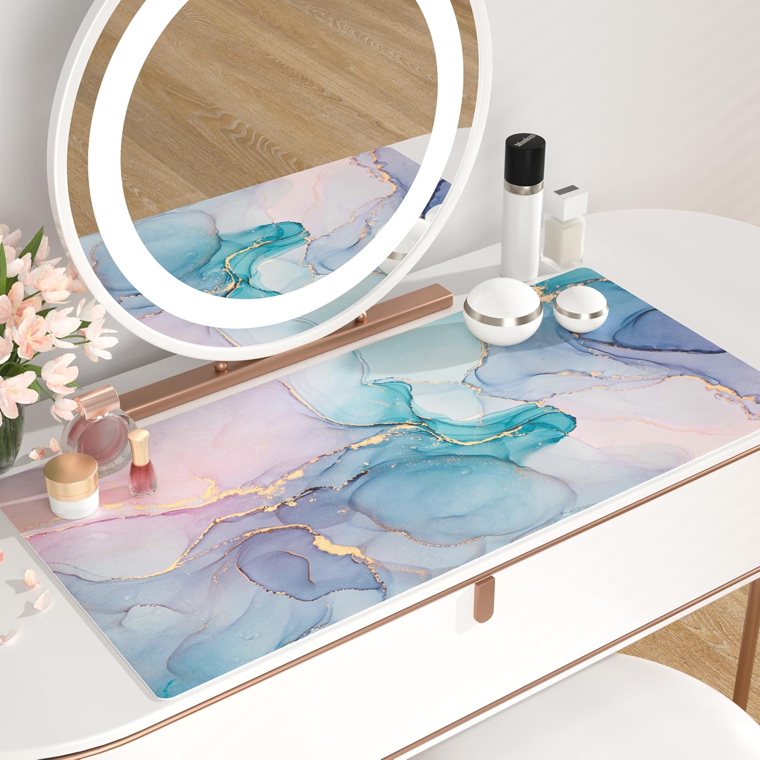 Detalle 2 de QiyI DP-5422-PDP Large PU Leather Mouse Pad, 31.5 x 15.7 in, Blue Pink Fluid