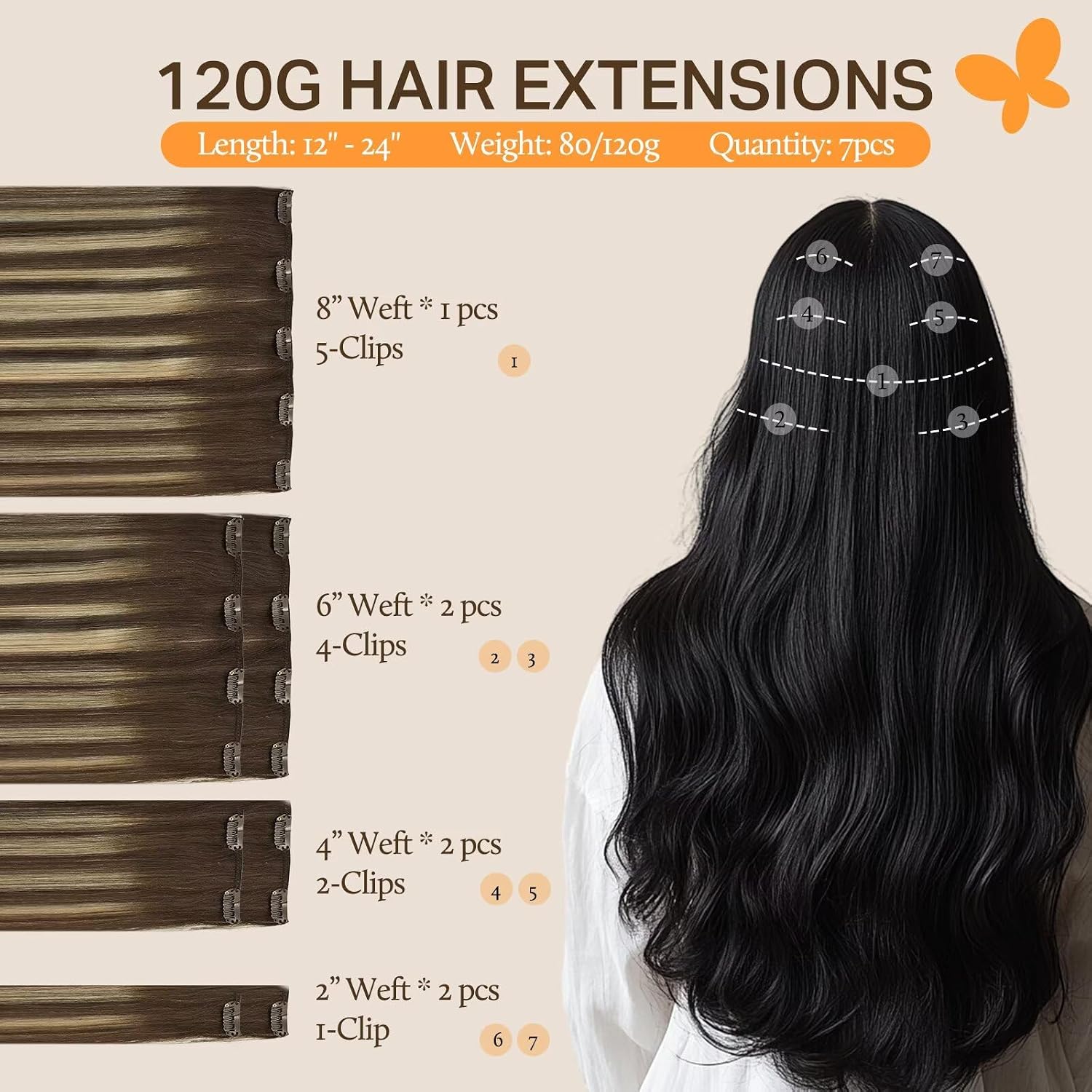 Detalle 2 de DOORES Clip-In Human Hair Extensions, 14-Inch