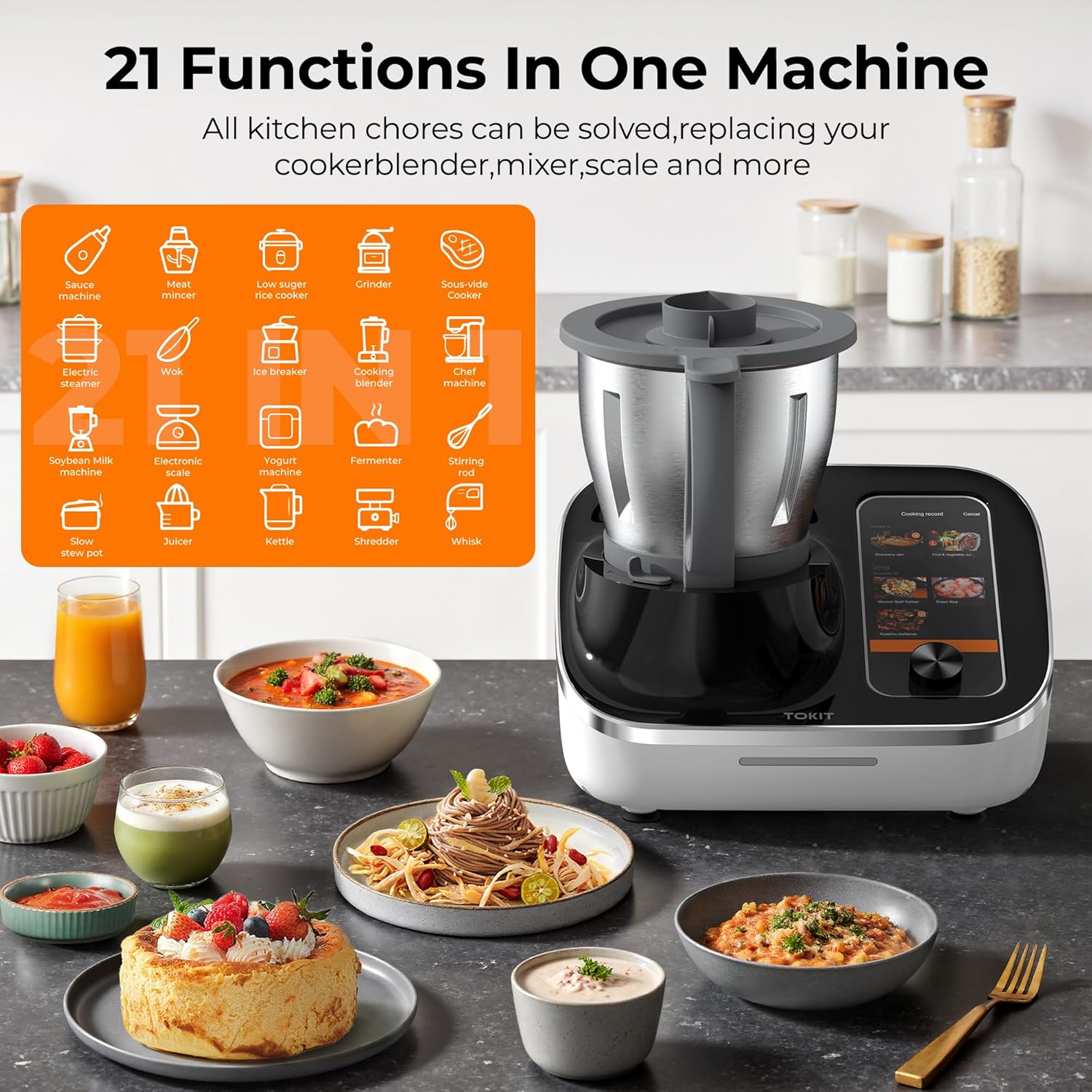 Thumbnail 2 de TOKIT C2 AI Omni Cook Robot – automated cooking food processor with 7-inch touchscreen and 21 cooking functions