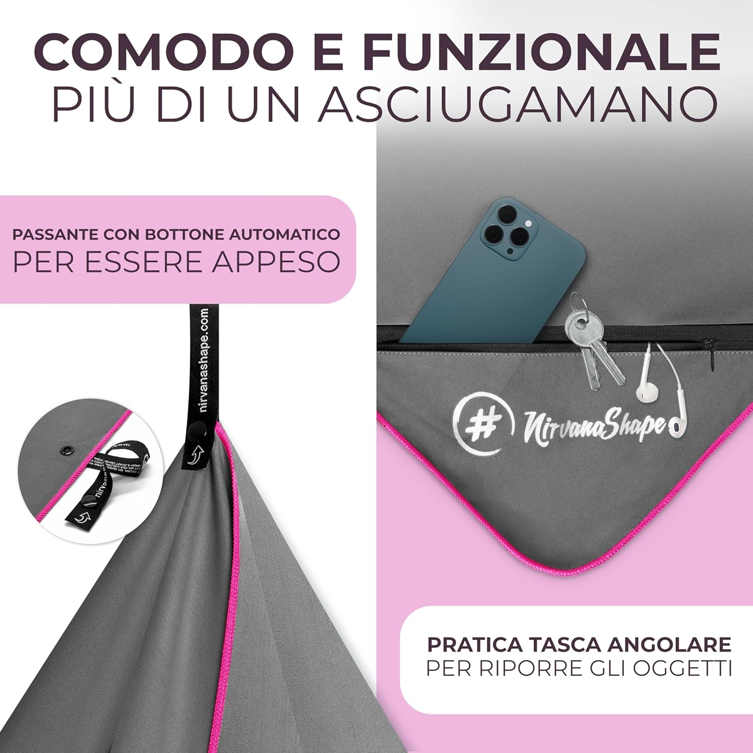 Detalle 2 de NirvanaShape Asciugamani in microfibra: leggeri, assorbenti e multiuso per fitness, viaggio e spiaggia
