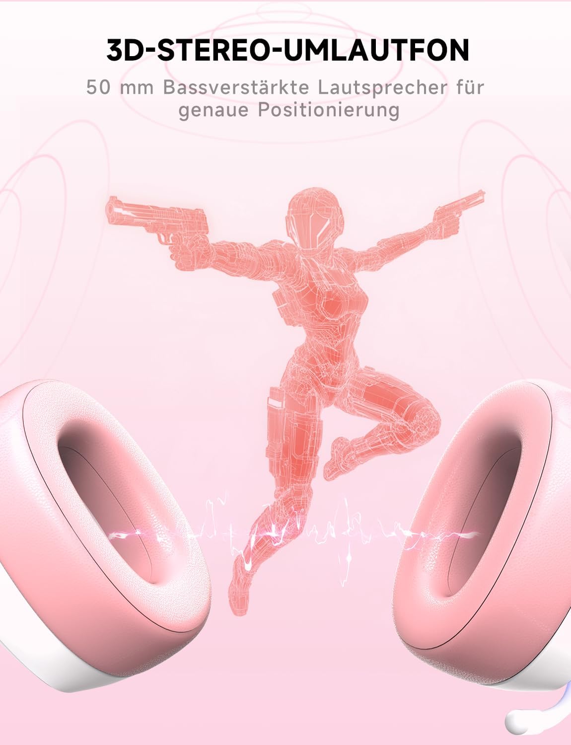 Detalle de Gvyugke Kabelloses Gaming Headset – Rosa, 7.1 Surround, 70 Std. Akku, 2,4 GHz/Bluetooth 5.3, 3,5 mm, PS5/PS4/PC/Switch/Mac