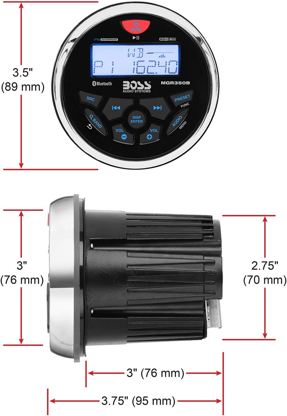 Detalle de BOSS Audio MGR350B Marine Boat Stereo Gauge Receiver with Bluetooth