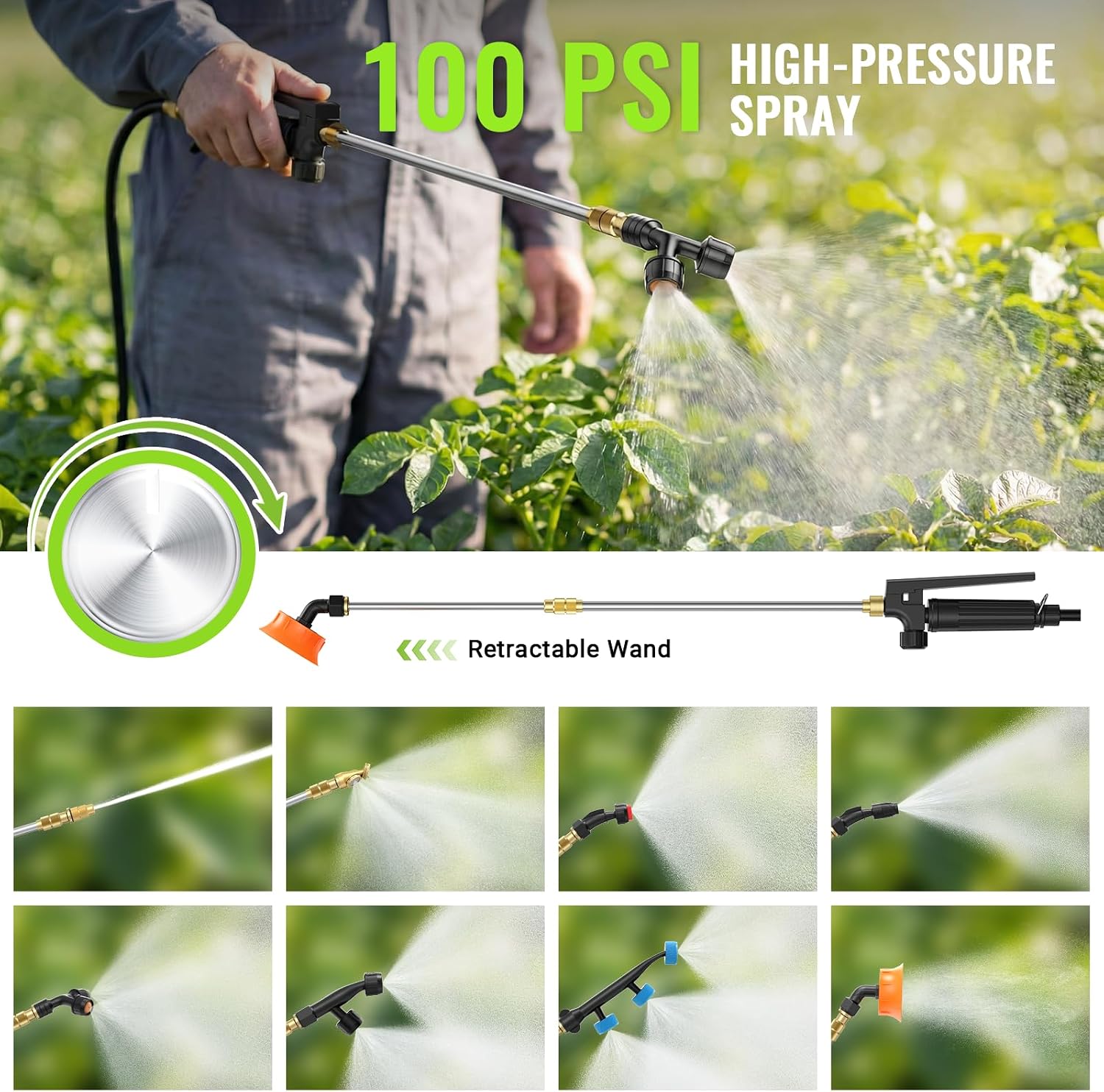 Detalle 1 de QGeeM QG0401 20L Battery-Powered Backpack Sprayer, 100 PSI, 8 Nozzles