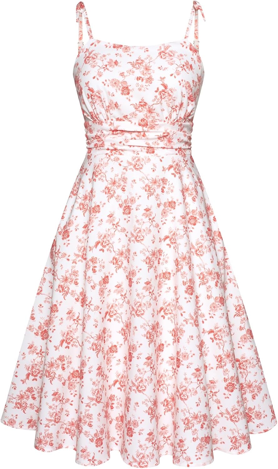 Detalle de Belle Poque Robe Vintage pour femmes - Robe midi à bretelles spaghetti, style A-line