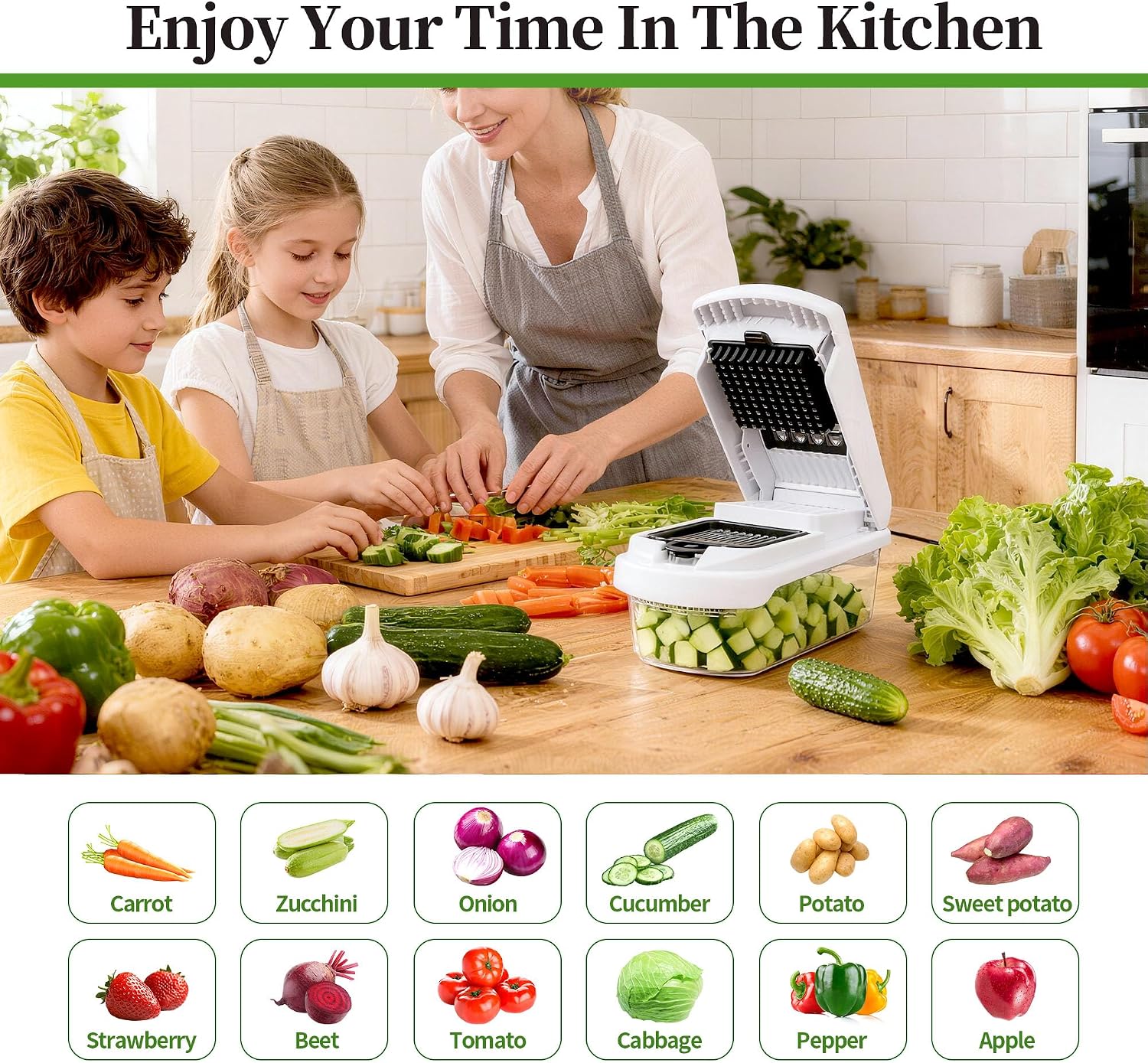 Detalle 2 de 18-in-1 Vegetable Chopper Mandoline Slicer with Container (18 interchangeable stainless steel blades)