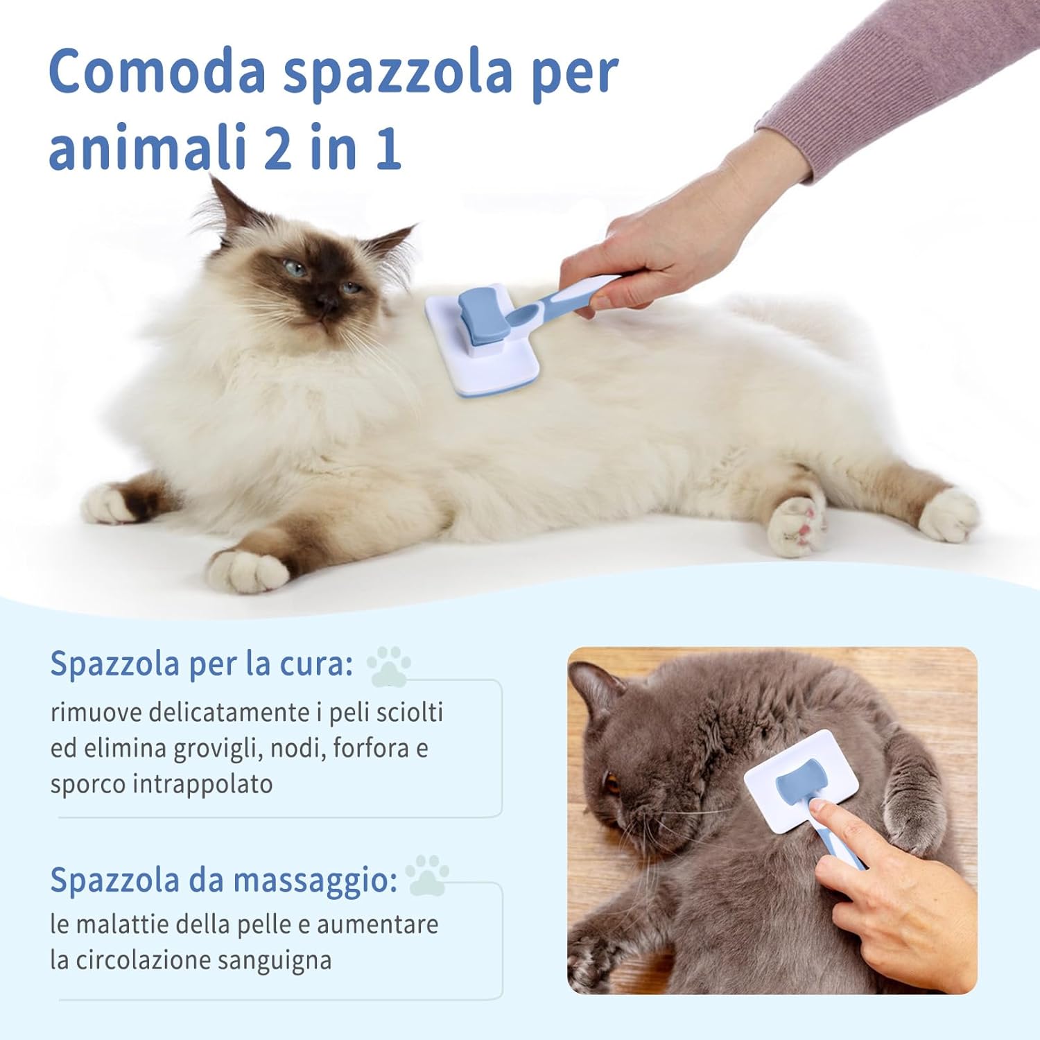 Detalle de Vinabo Brush for Dogs and Cats: Self-Cleaning 2-in-1 Pet Brush for Small Dogs and Cats