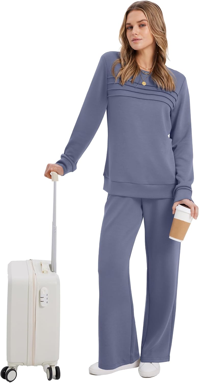 Detalle 2 de WIHOLL Women’s 2-Piece Sweatshirt & Wide-Leg Track Suit Set for Casual Travel and Lounging