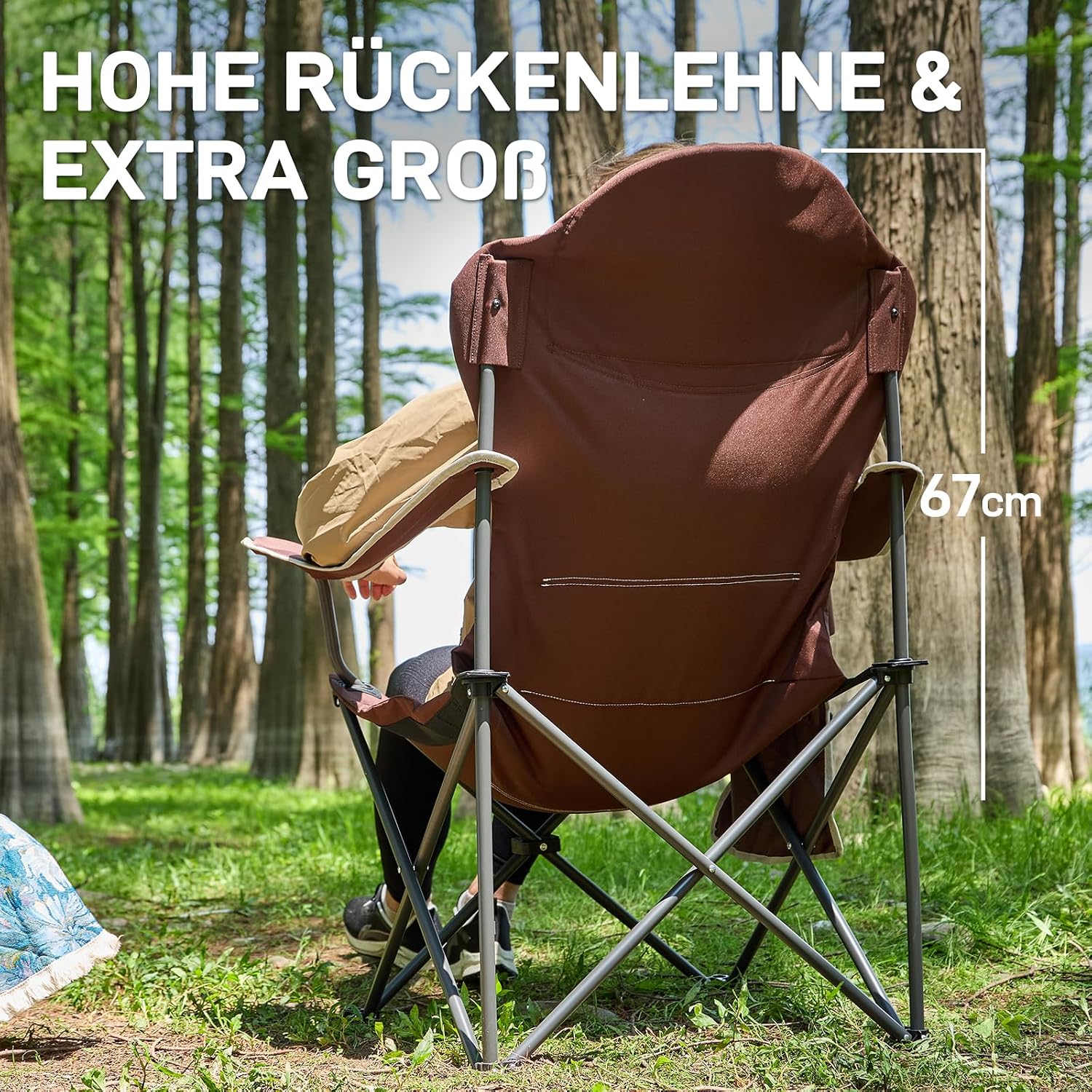 Detalle de EVER ADVANCED Luxus Campingstuhl faltbar bis 160 kg mit hoher Rückenlehne (Hochlehner)