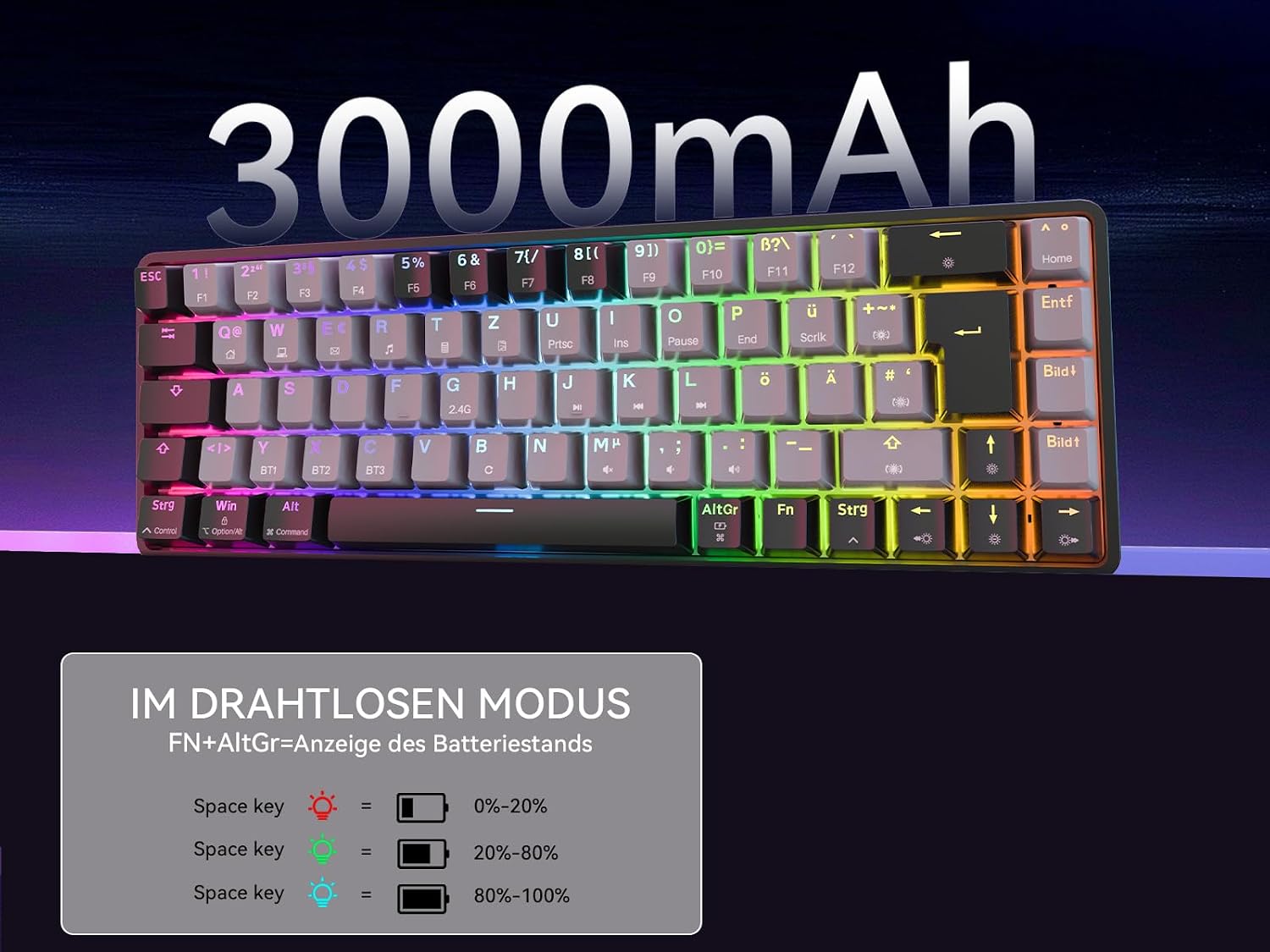 Detalle 2 de Dierya DK68 Kabellose Gaming Tastatur