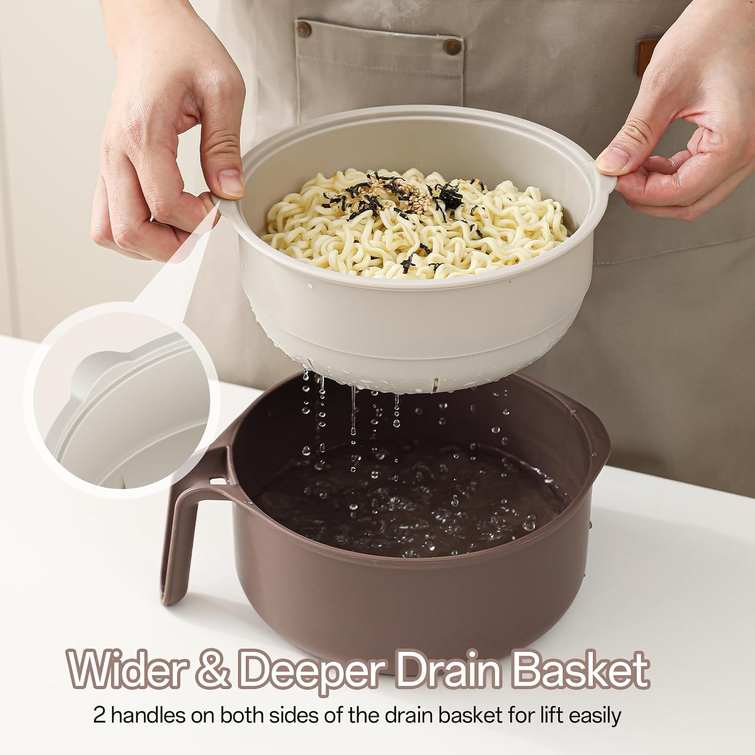 Thumbnail 3 de MEACOLIA rb 50 oz Microwave Ramen Cooker Bowl with Lid and Drain Strainer