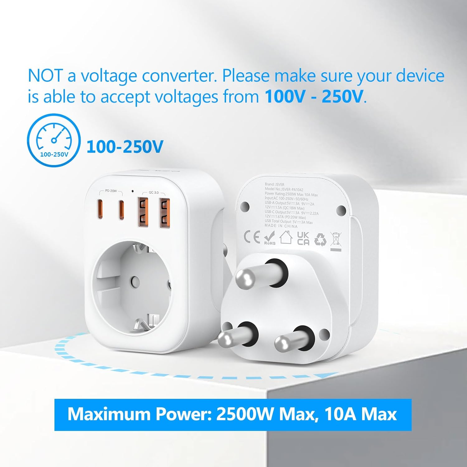 Thumbnail 6 de JSVER Adattatore di viaggio con PD20W 2500W